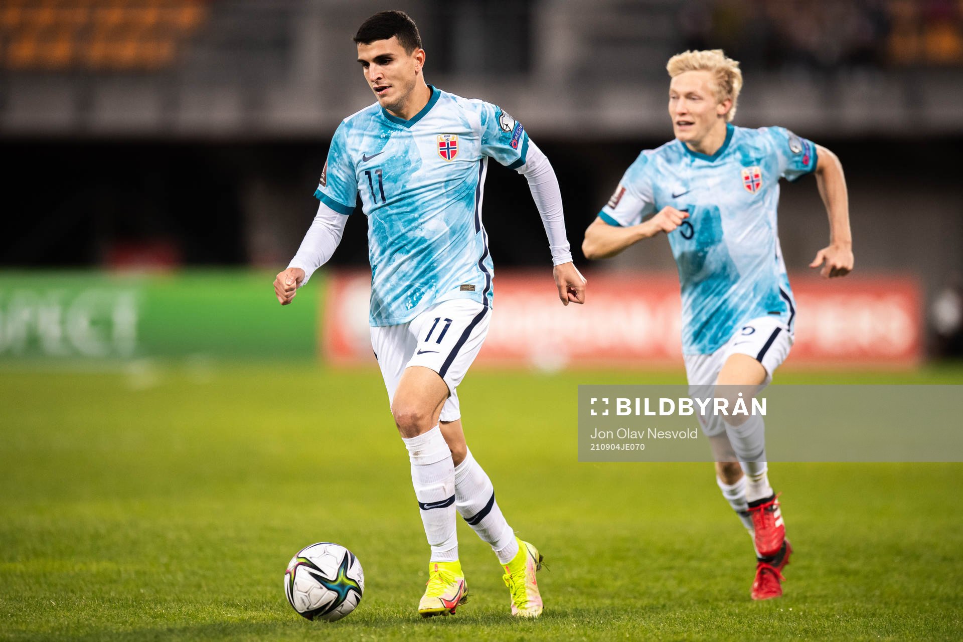 Mohamed Elyounoussi and Birger Meling of Norway