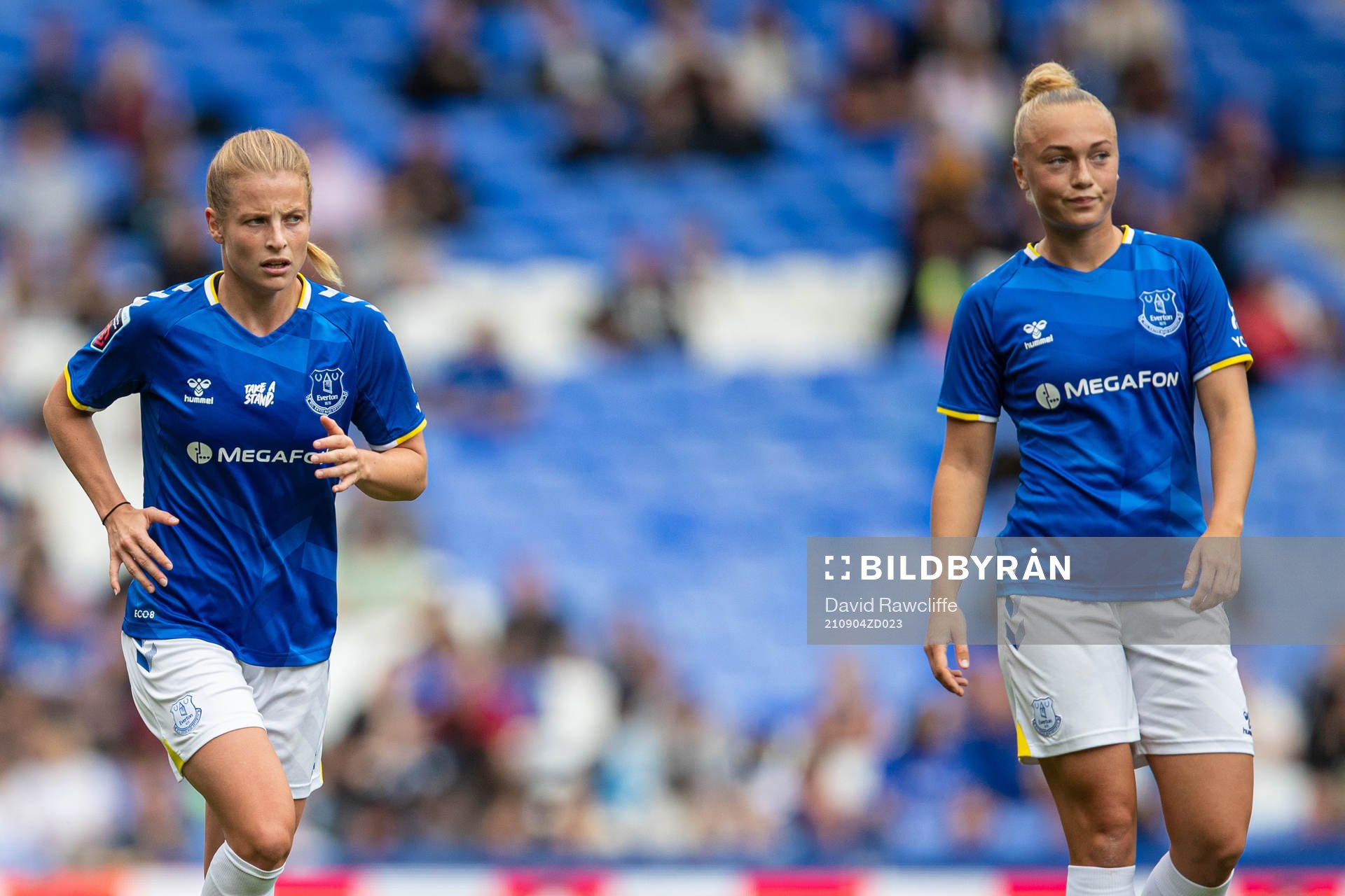 Anna Anvegård and Hanna Bennison of Everton during the FA Women’s Super League football match between Everton and Manchester City on September 4, 2021 in Liverpool.