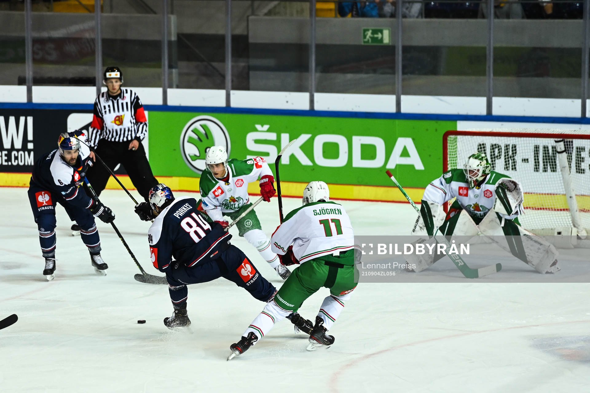 Trevor Parkes of Munich scores the 1-0 goal behind