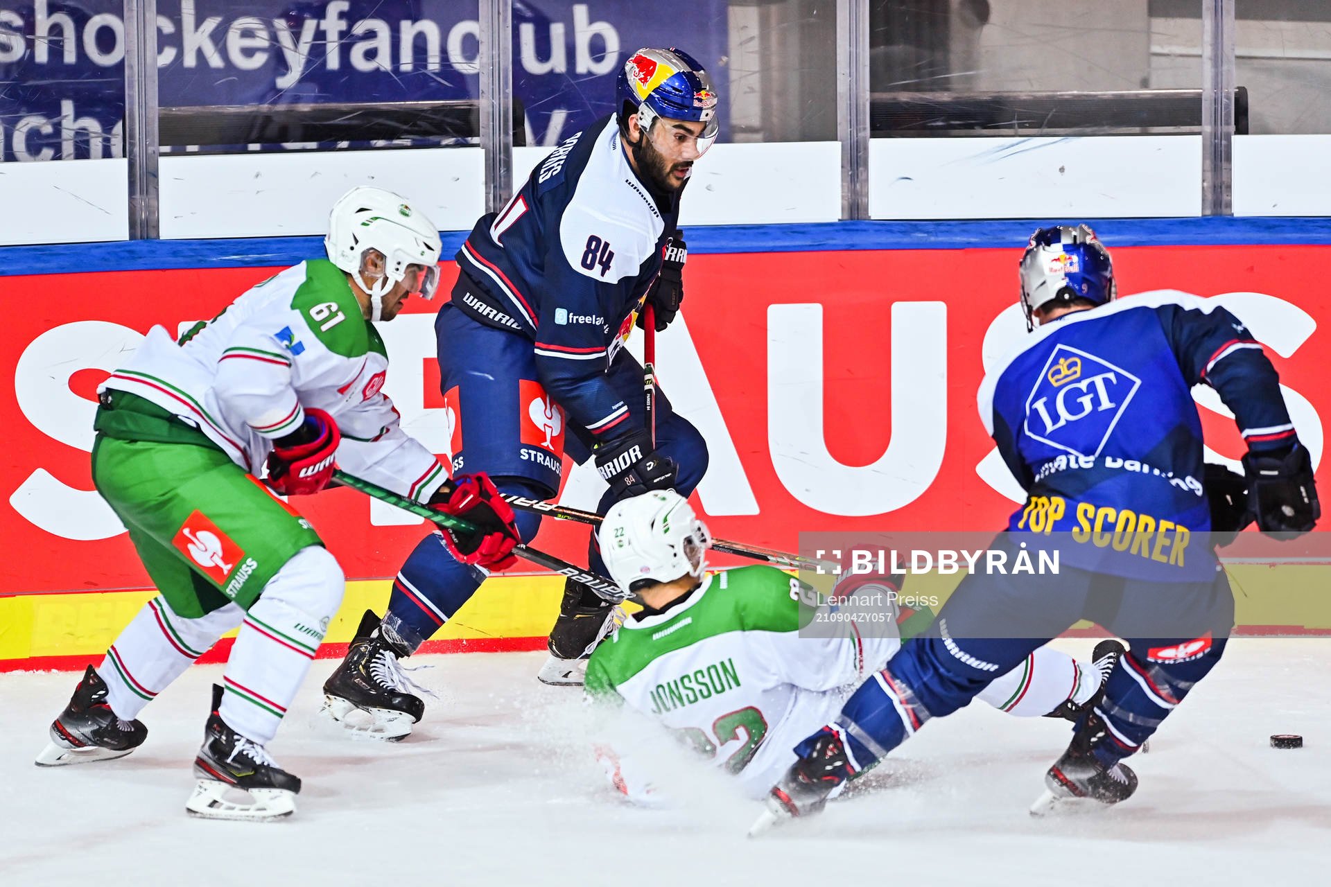 Ludvig Larsson and Samuel Jonsson of Rögle in action with