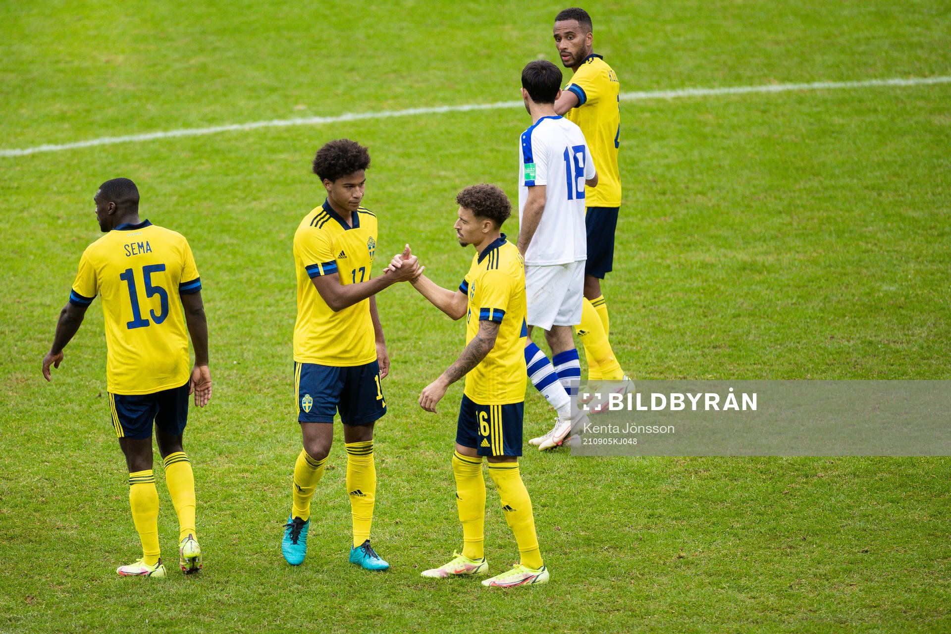 Jens Cajuste and Jordan Larsson of Sweden after the international friendly football match between Sweden and Uzbekistan on September 5, 2021 in Stockholm.