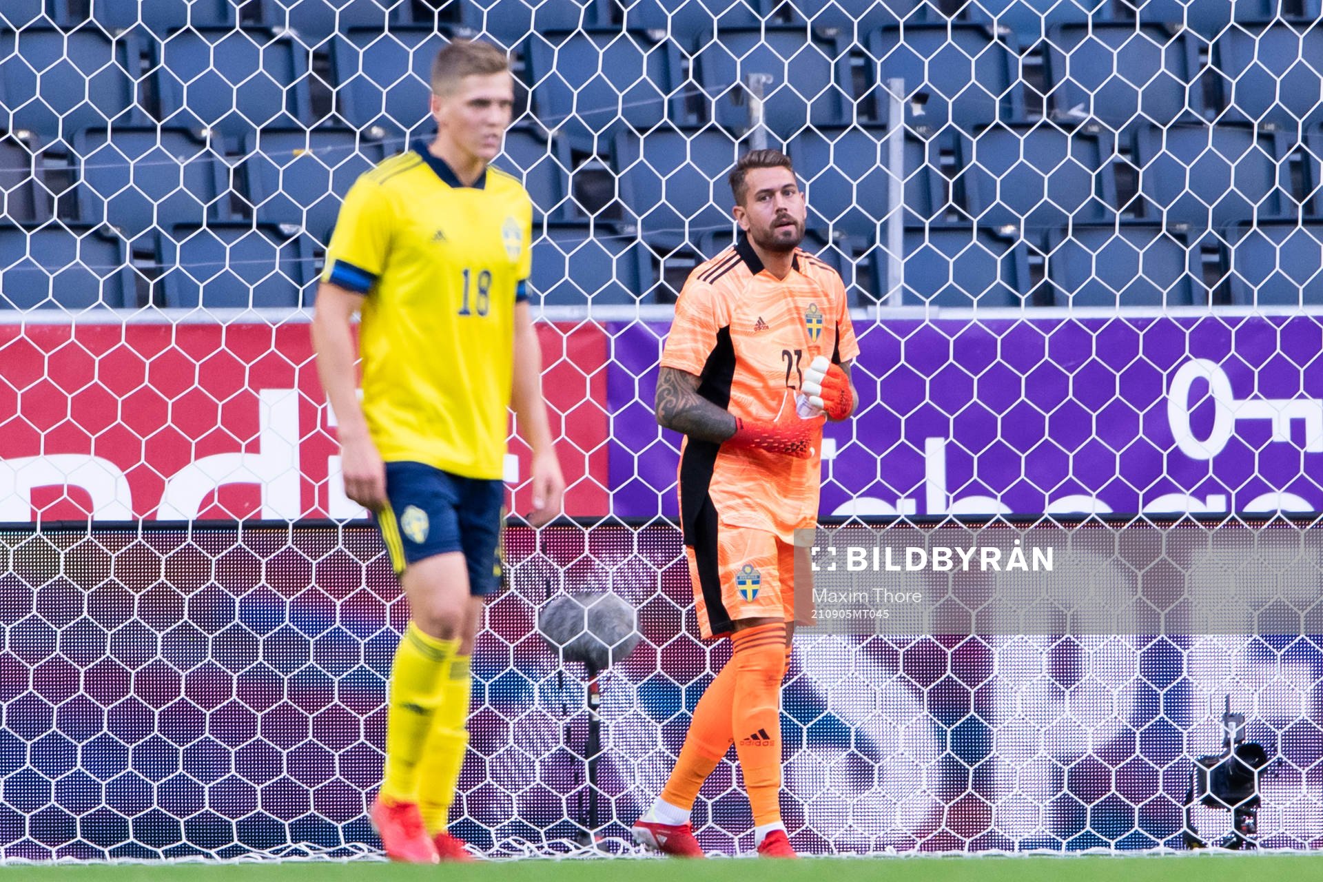 Goalkeeper Kristoffer Nordfeldt of Sweden looks dejected after the 2-1 goal scored by Eldor Shomurodov of Uzbekistan (not pictured) during the international friendly football match between Sweden and Uzbekistan on September 5, 2021 in Stockholm.