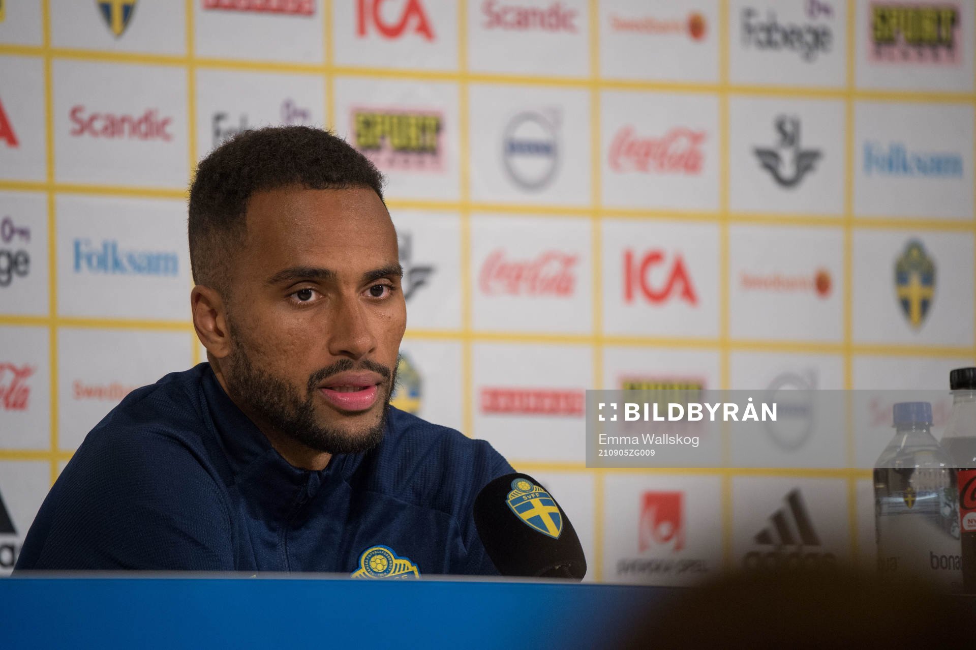 Isaac Kiese-Thelin of Sweden during a press conference after the international friendly football match between Sweden and Uzbekistan on September 5, 2021 in Stockholm. 