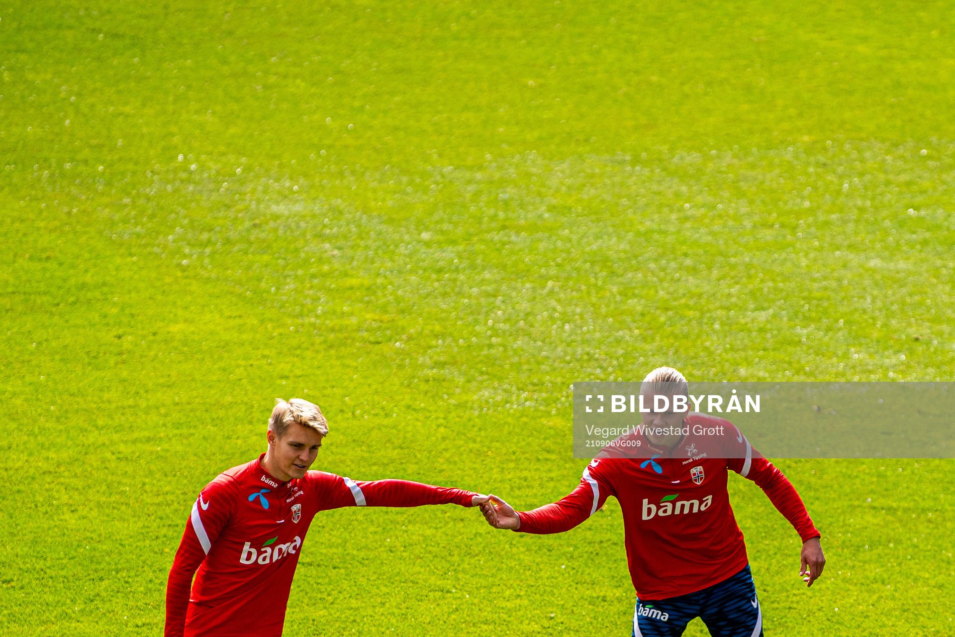 Martin Ødegaard and Erling Braut Haaland of the Norwegian
