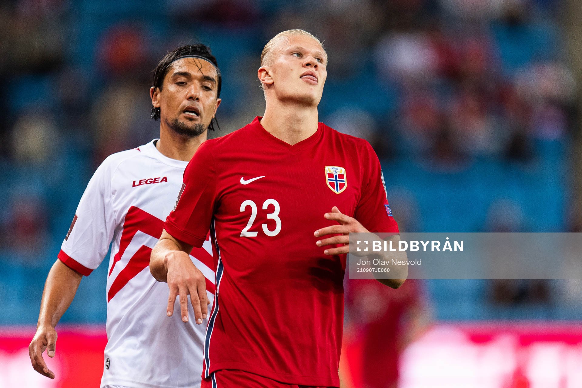 Richard Felipes of Gibraltar and Erling Braut Haaland of