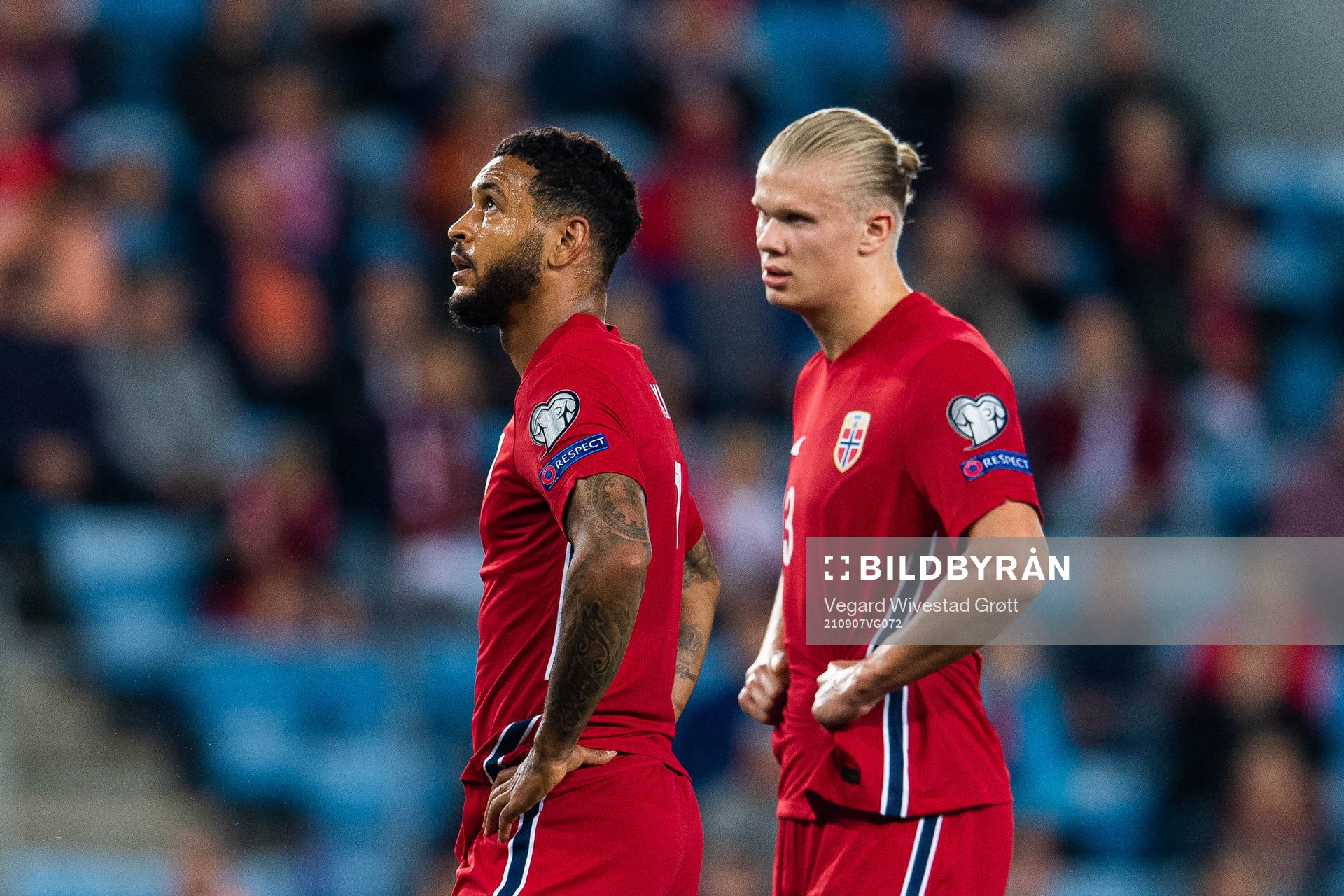 Joshua King and Erling Braut Haaland of Norway