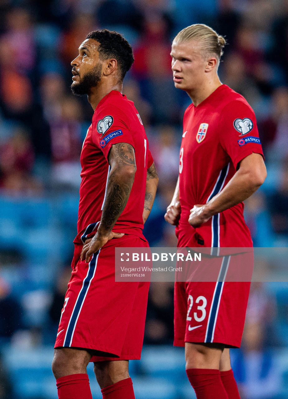Joshua King and Erling Braut Haaland of Norway