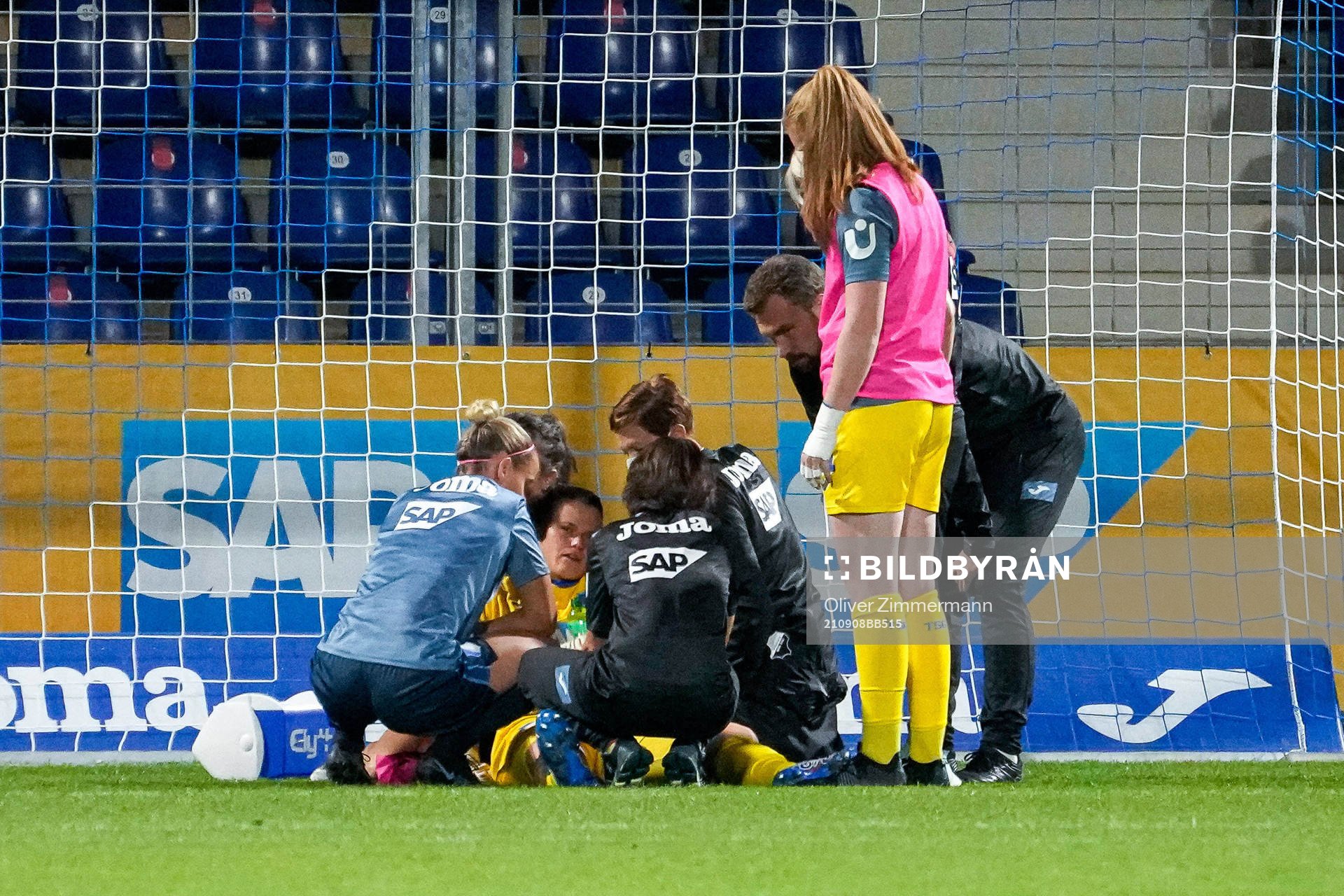 Goalkeeper Martina Tufekovic Torwart of Hoffenheim in pain during the women’s UEFA Champions League football match between Hoffenheim and Rosengård on September 8, 2021 in Sinsheim.