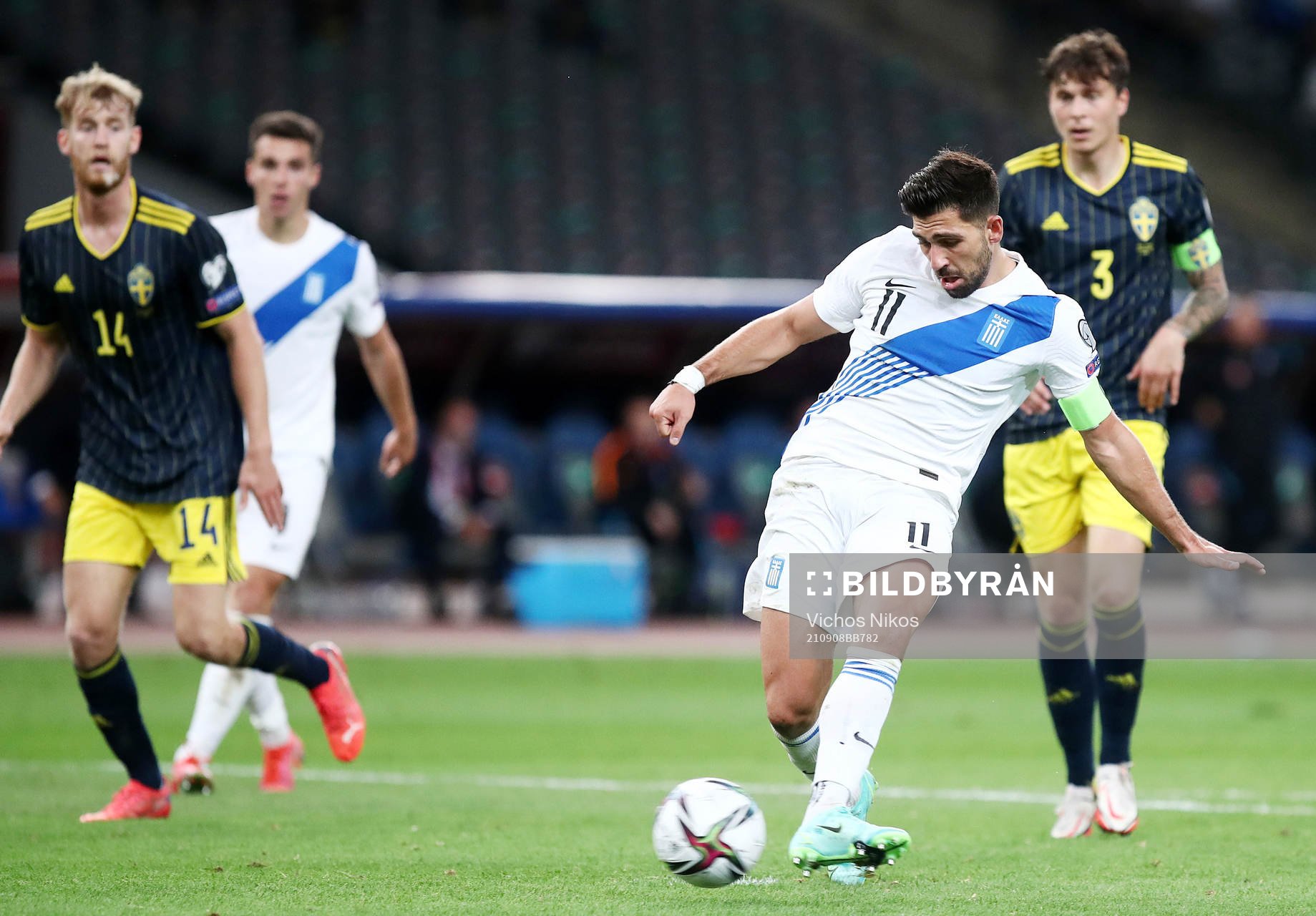 Tasos Bakasetas of Greece score the 1-0 goal