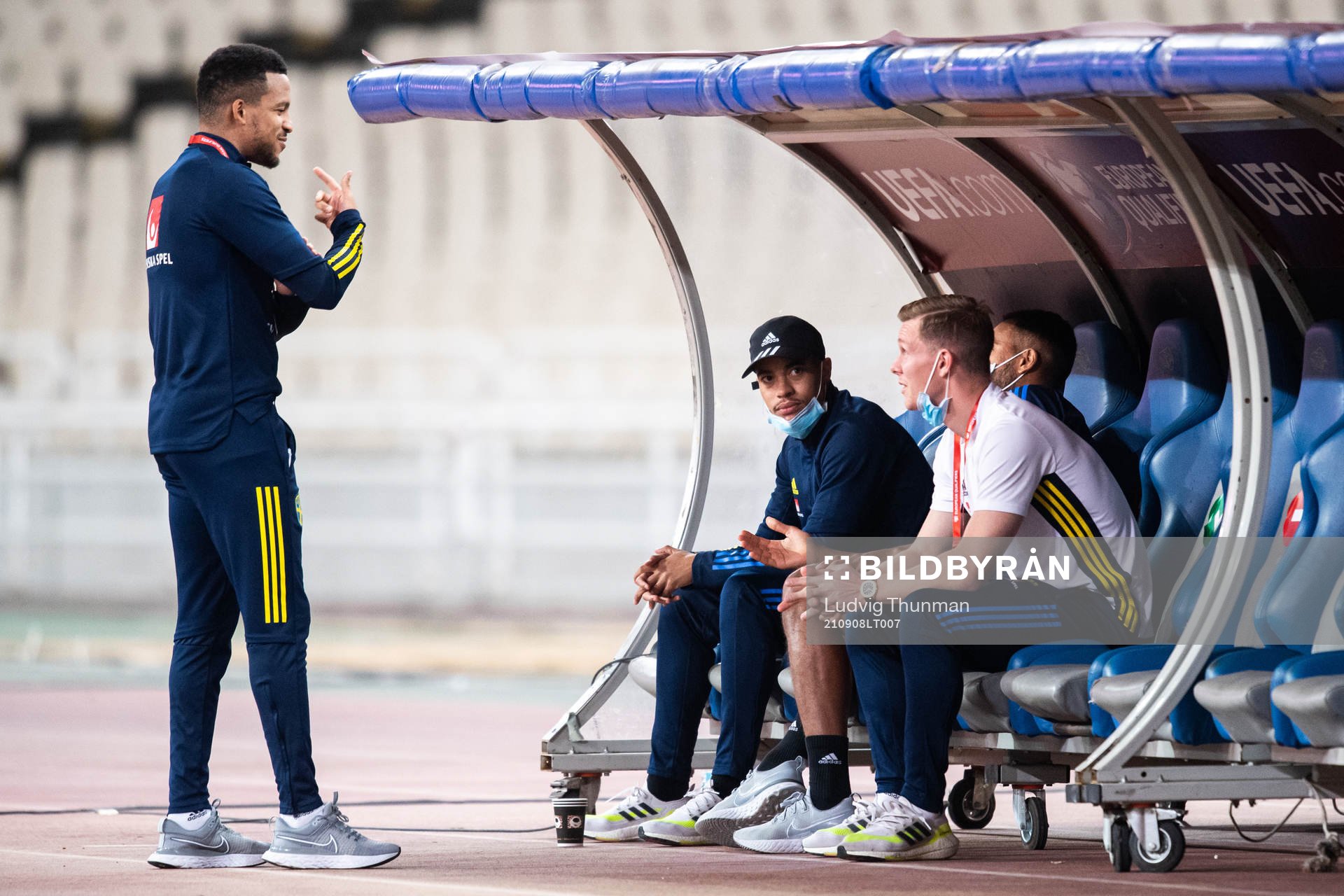 Martin Olsson, Robin Quaison and Emil Krafth of Sweden