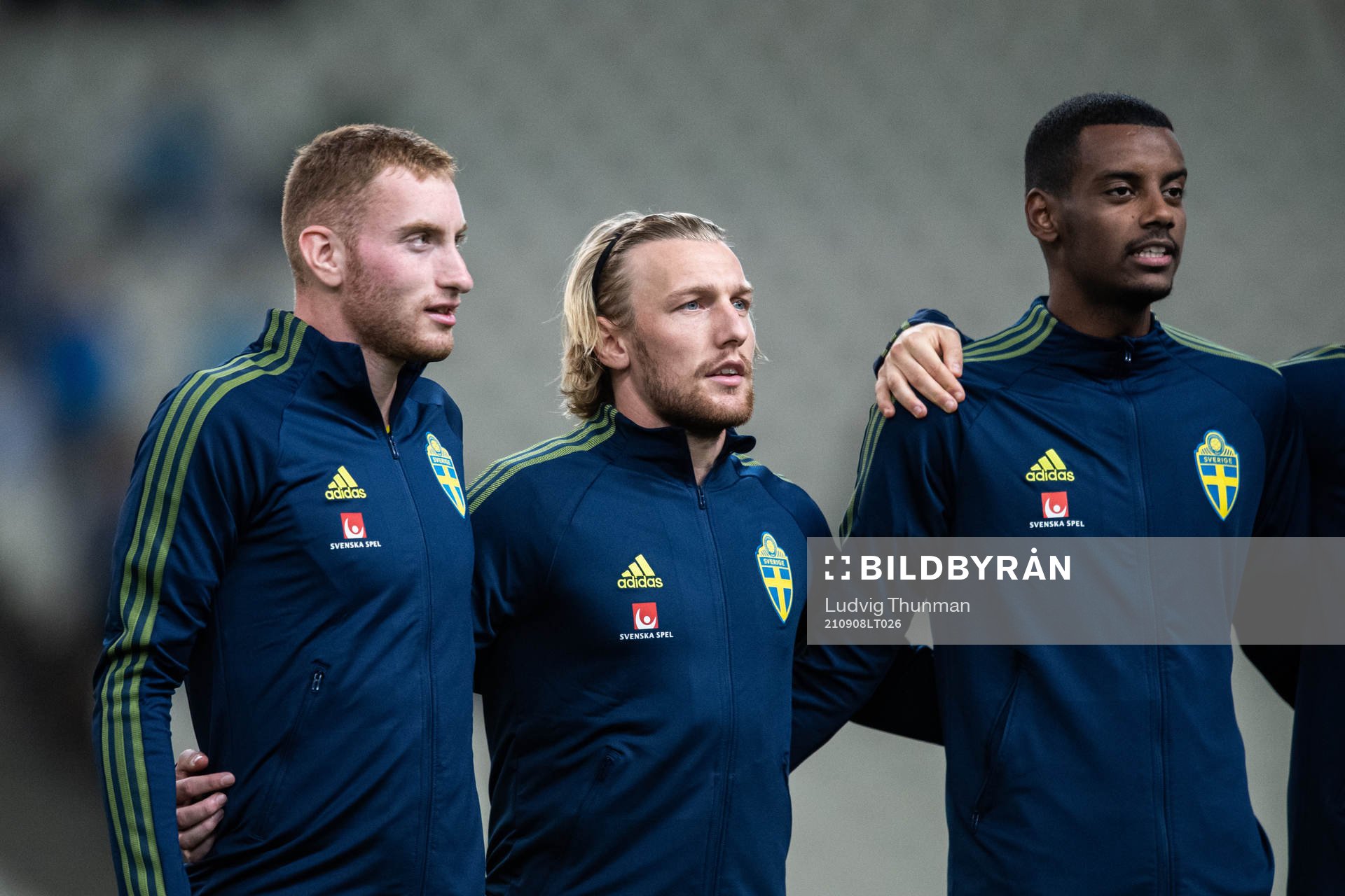 Dejan Kulusevski, Emil Forsberg and Alexander Isak of Sweden