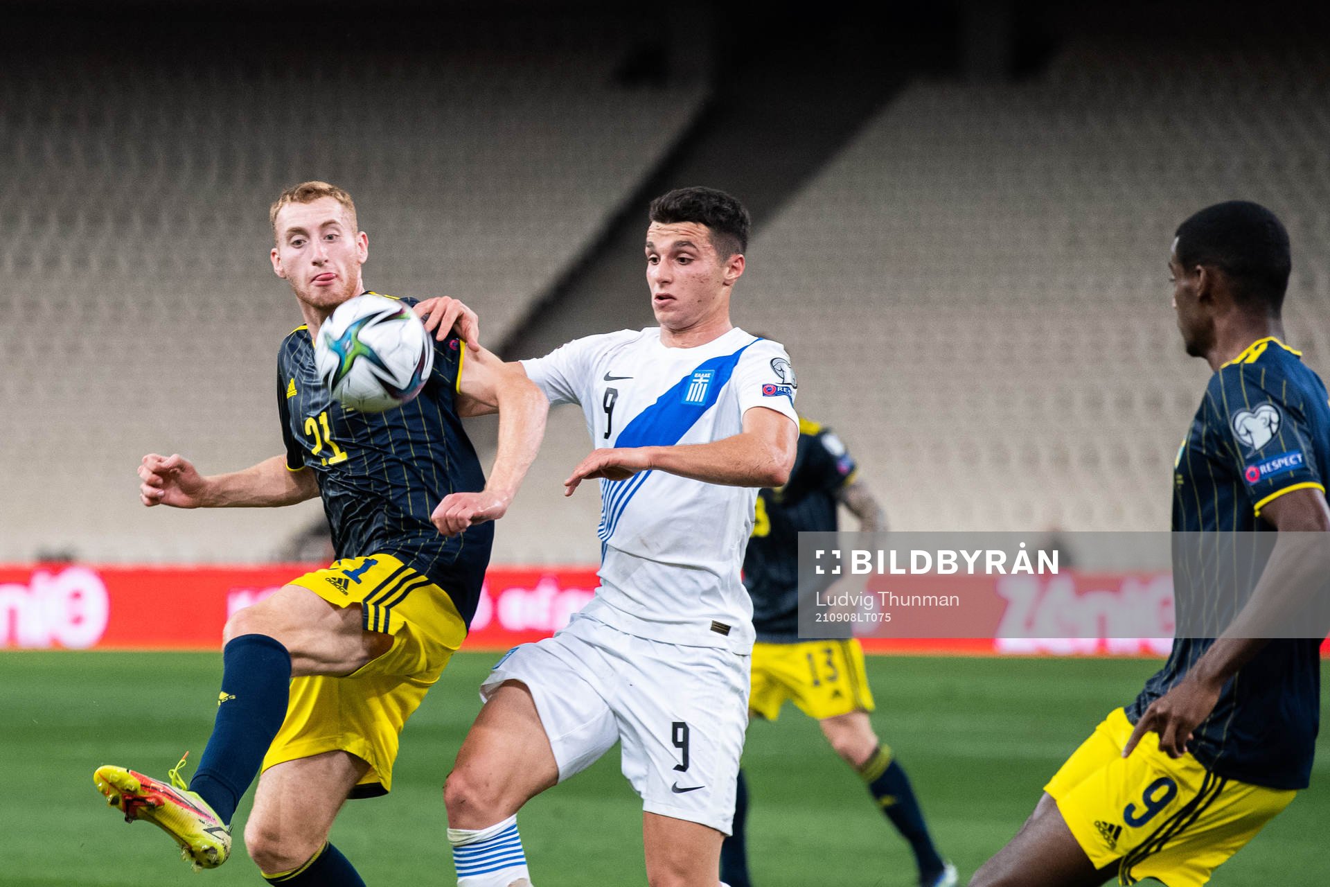 Dejan Kulusevski of Sweden and Anastasios Douvikas of Greece