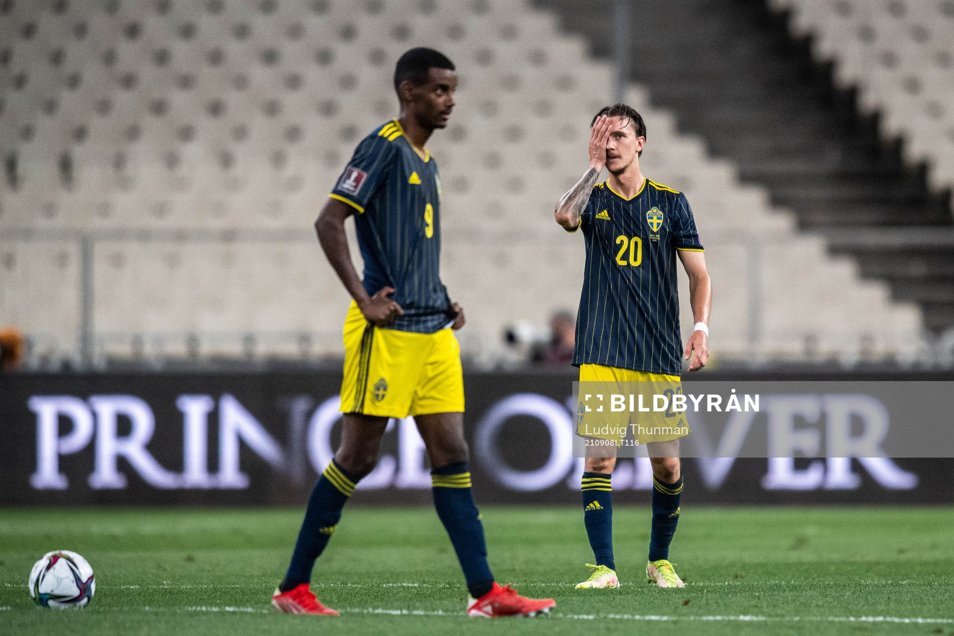 Alexander Isak and Kristoffer Olsson of Sweden look dejected