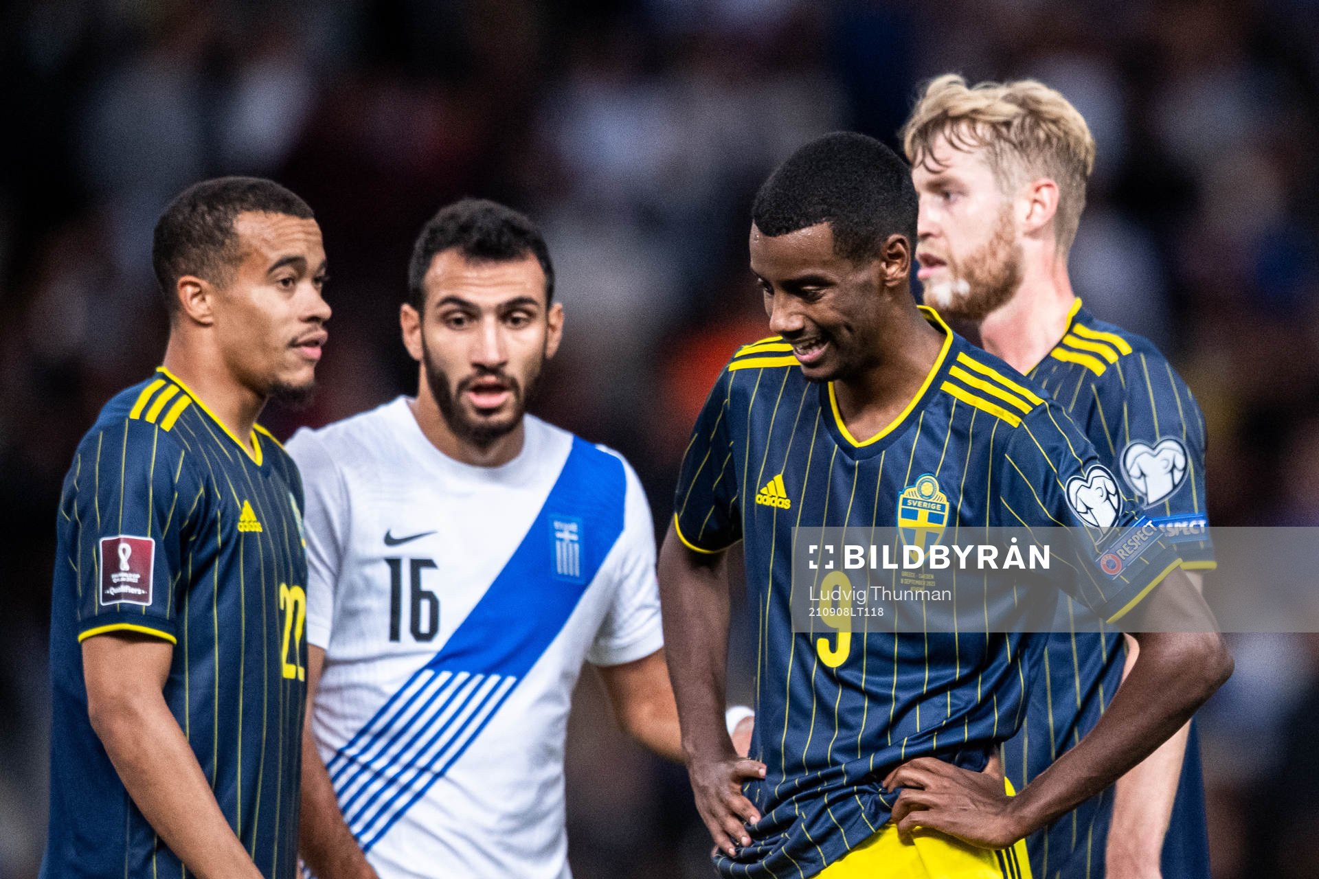 Robin Quaison, Alexander Isak and Filip Helander of Sweden
