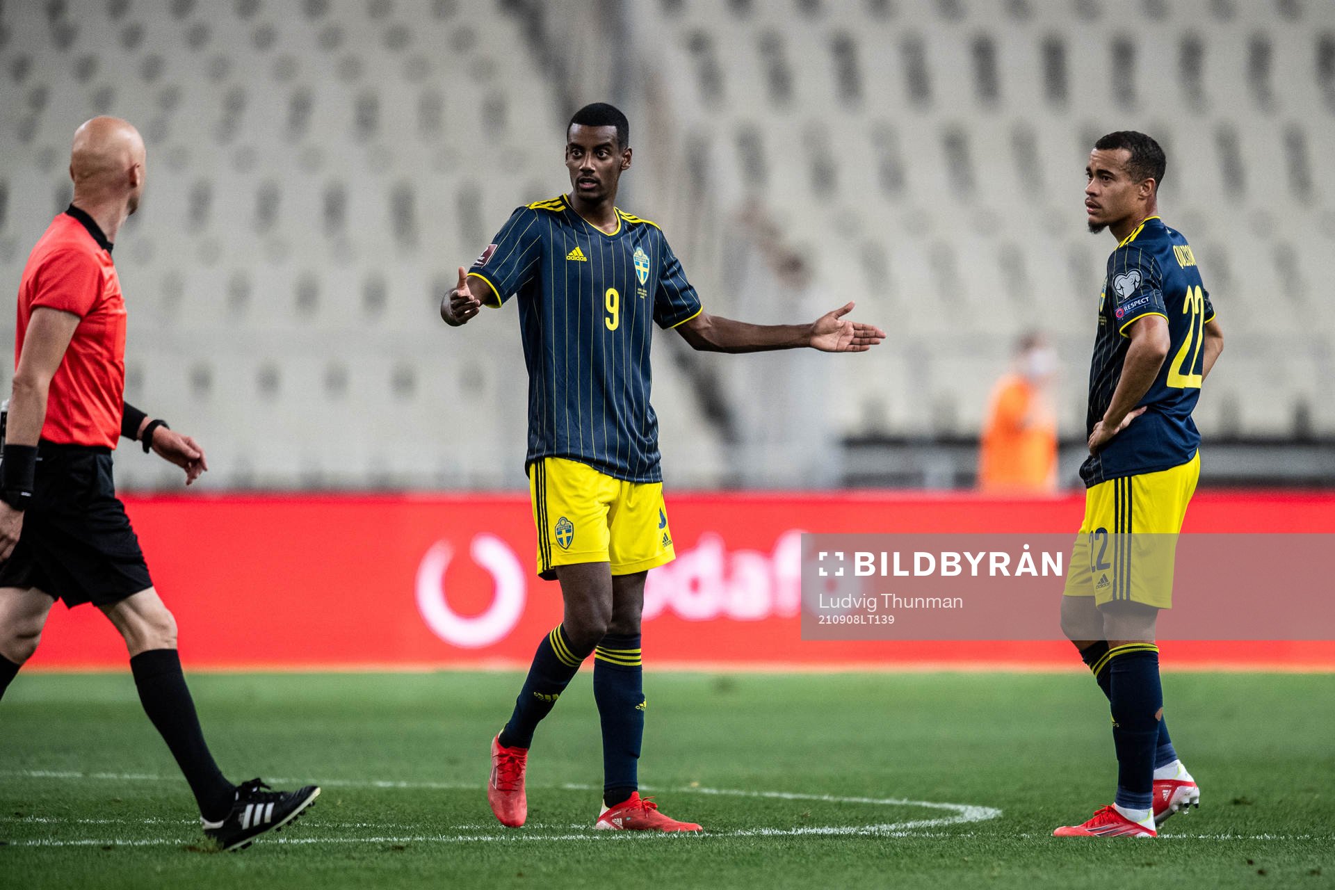 Alexander Isak and Robin Quaison of Sweden look dejected
