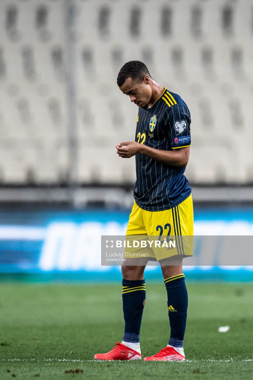 Robin Quaison of Sweden looks dejected