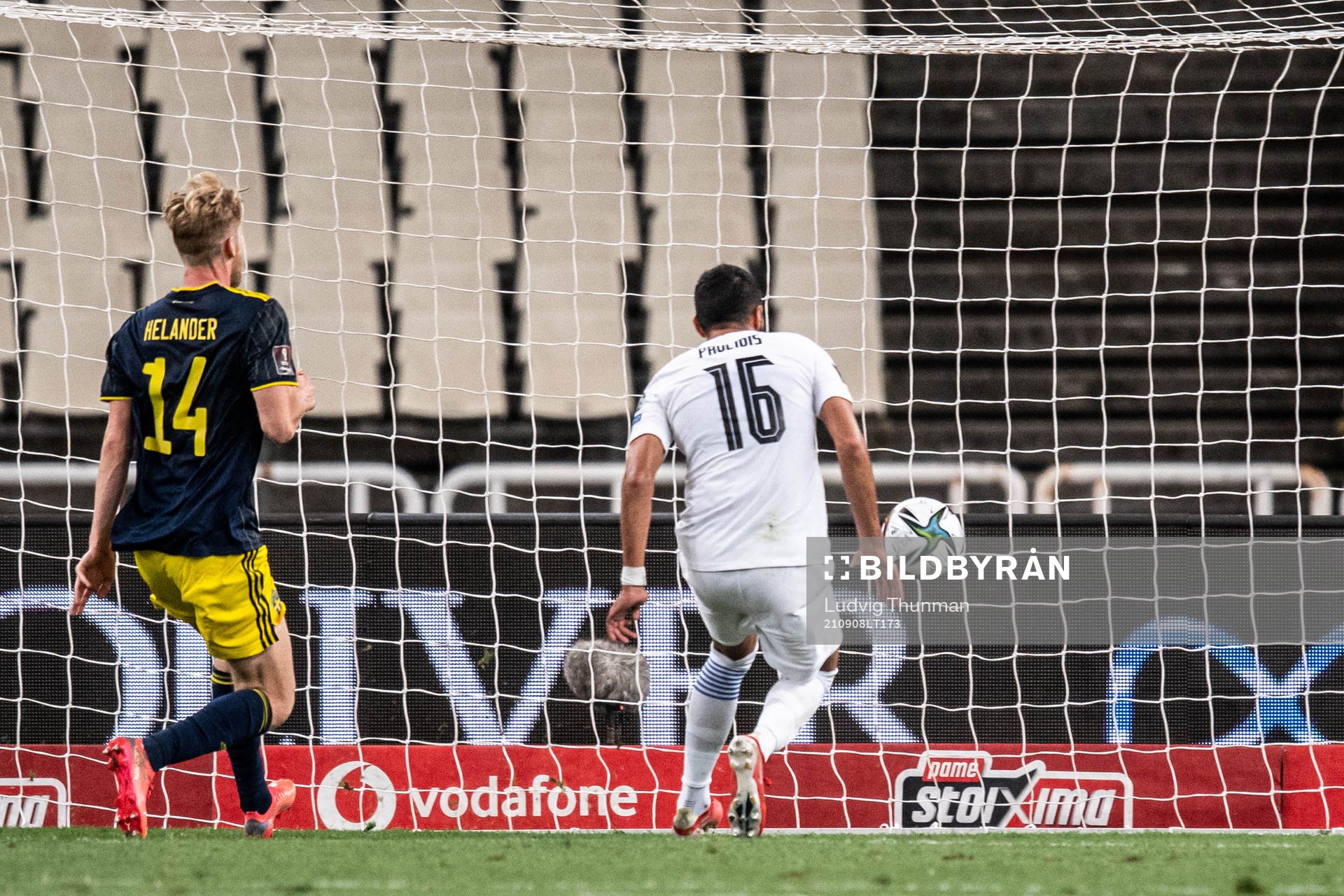 Vangelis Pavlidis of Greece scores the 2-0 goal in front of
