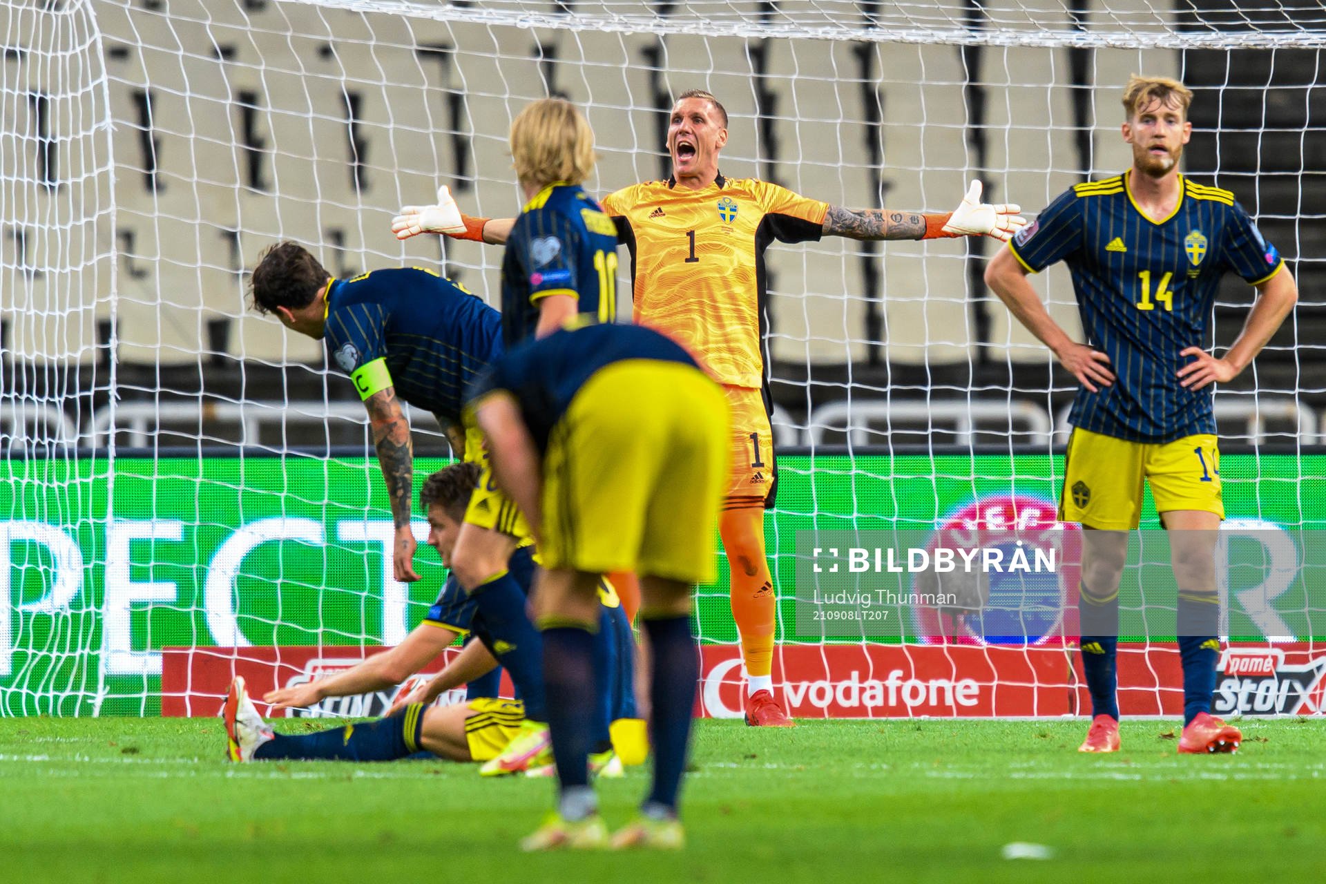Goalkeeper Robin Olsen of Sweden reacts