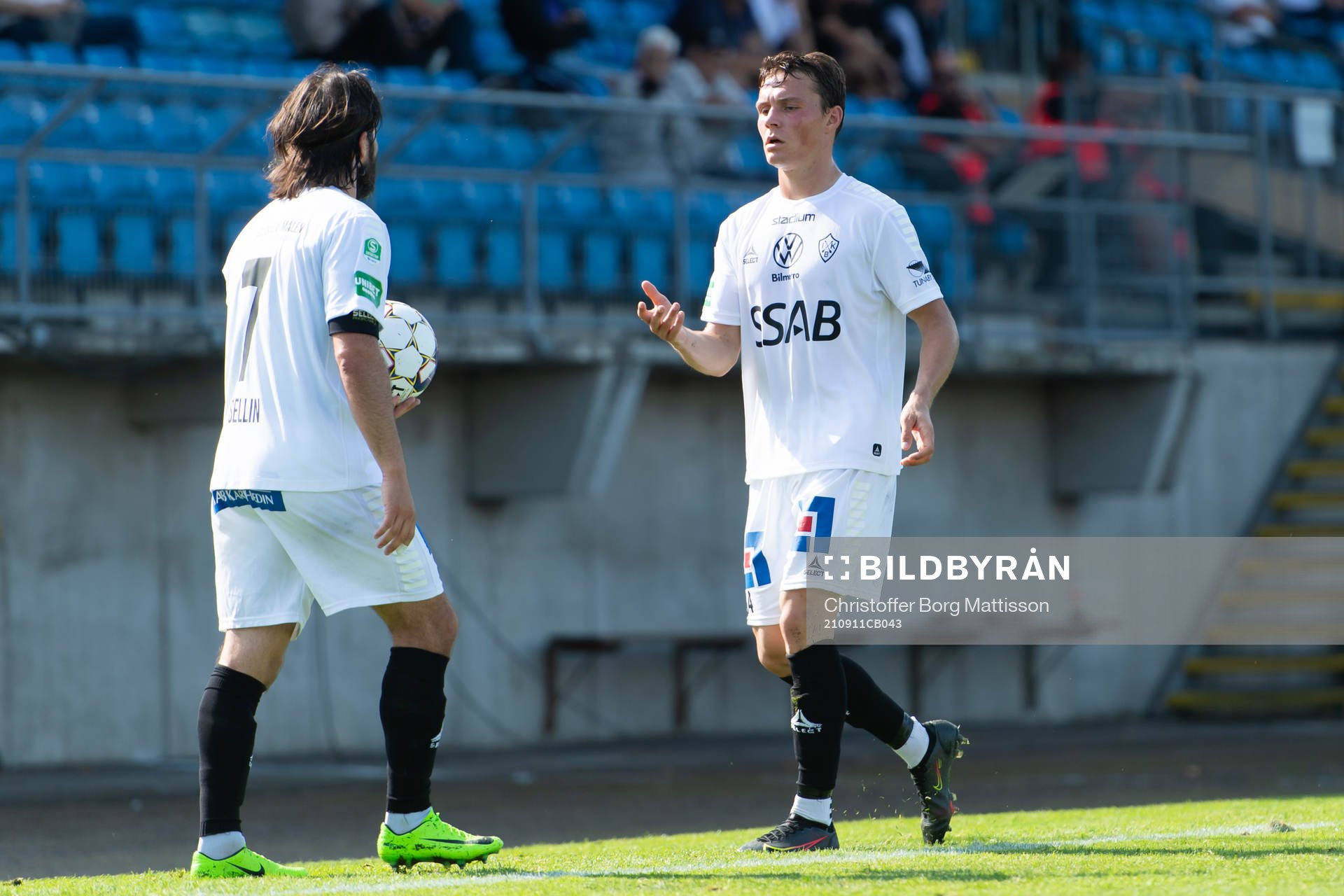 Brages Axel Sjöberg under fotbollsmatchen i Superettan mellan Trelleborg och Brage den 11 september 2021 i Trelleborg. 