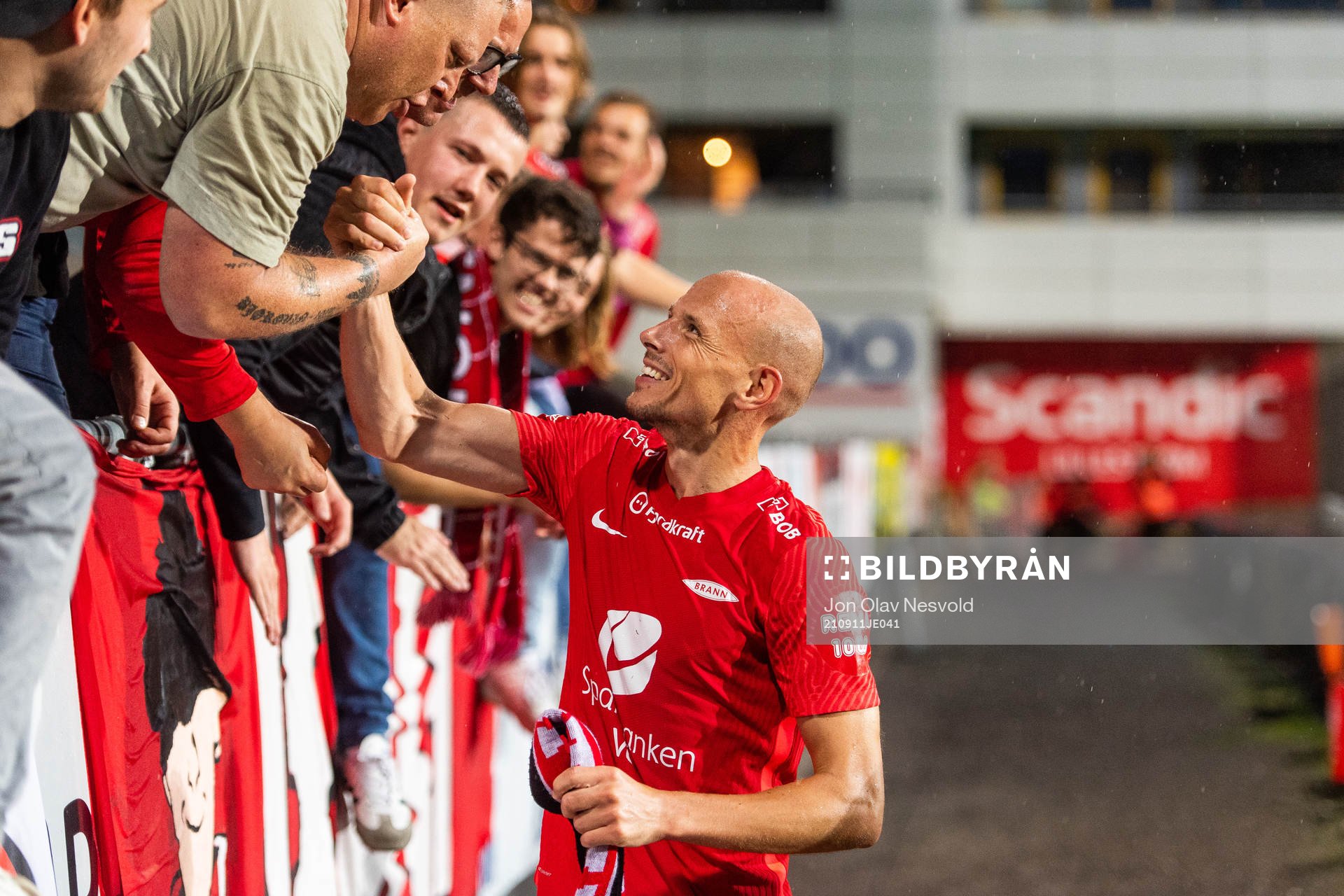Ruben Kristiansen of Brann celebrates after the Eliteserien match between Lillestrøm and Brann on September 11, 2021 in Lillestrøm. 