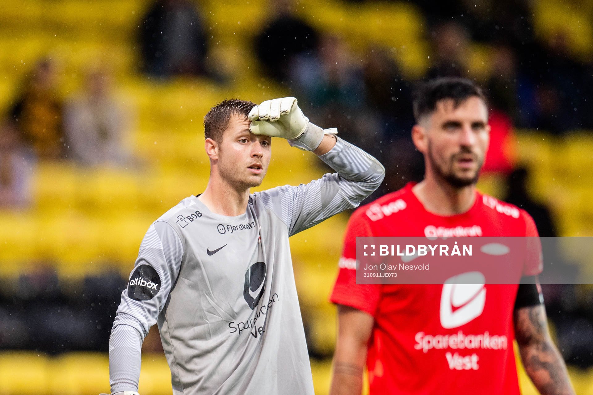 Goalkeeper Lennart Grill and Daniel Alexander Pedersen of Brann during the Eliteserien match between Lillestrøm and Brann on September 11, 2021 in Lillestrøm.