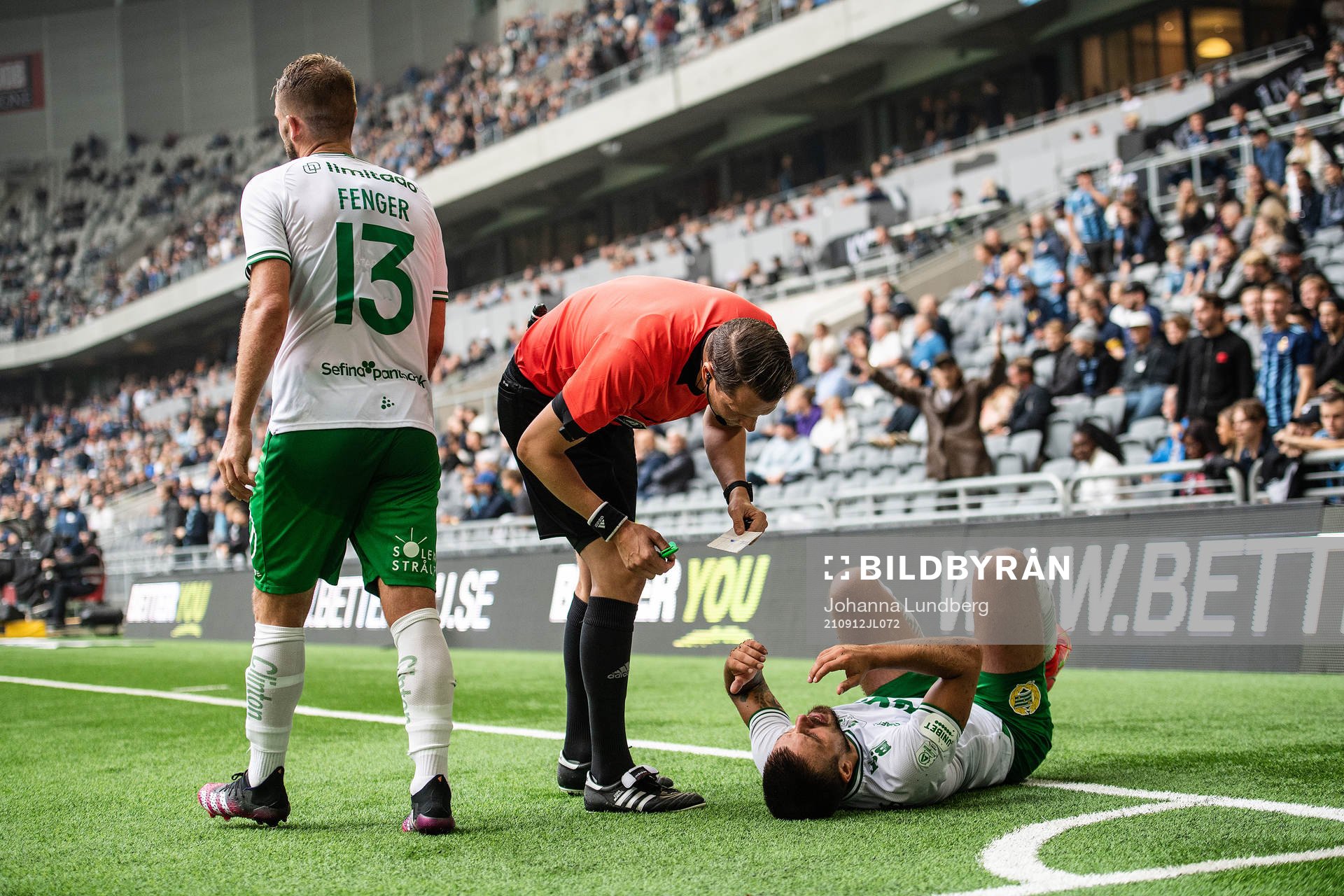 domare Andreas Ekberg ser till Hammarbys Vladimir Rodic