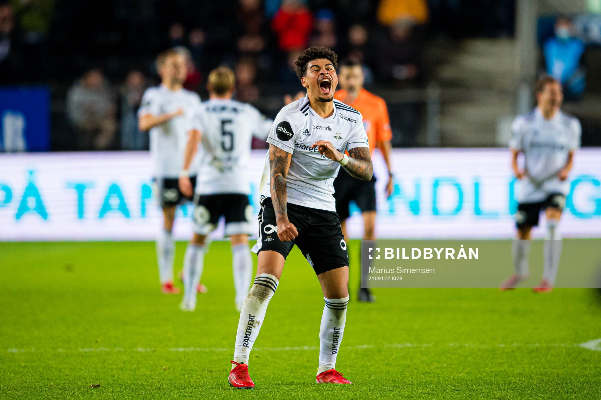 Noah Jean Holm of Rosenborg celebrates at the final whistle