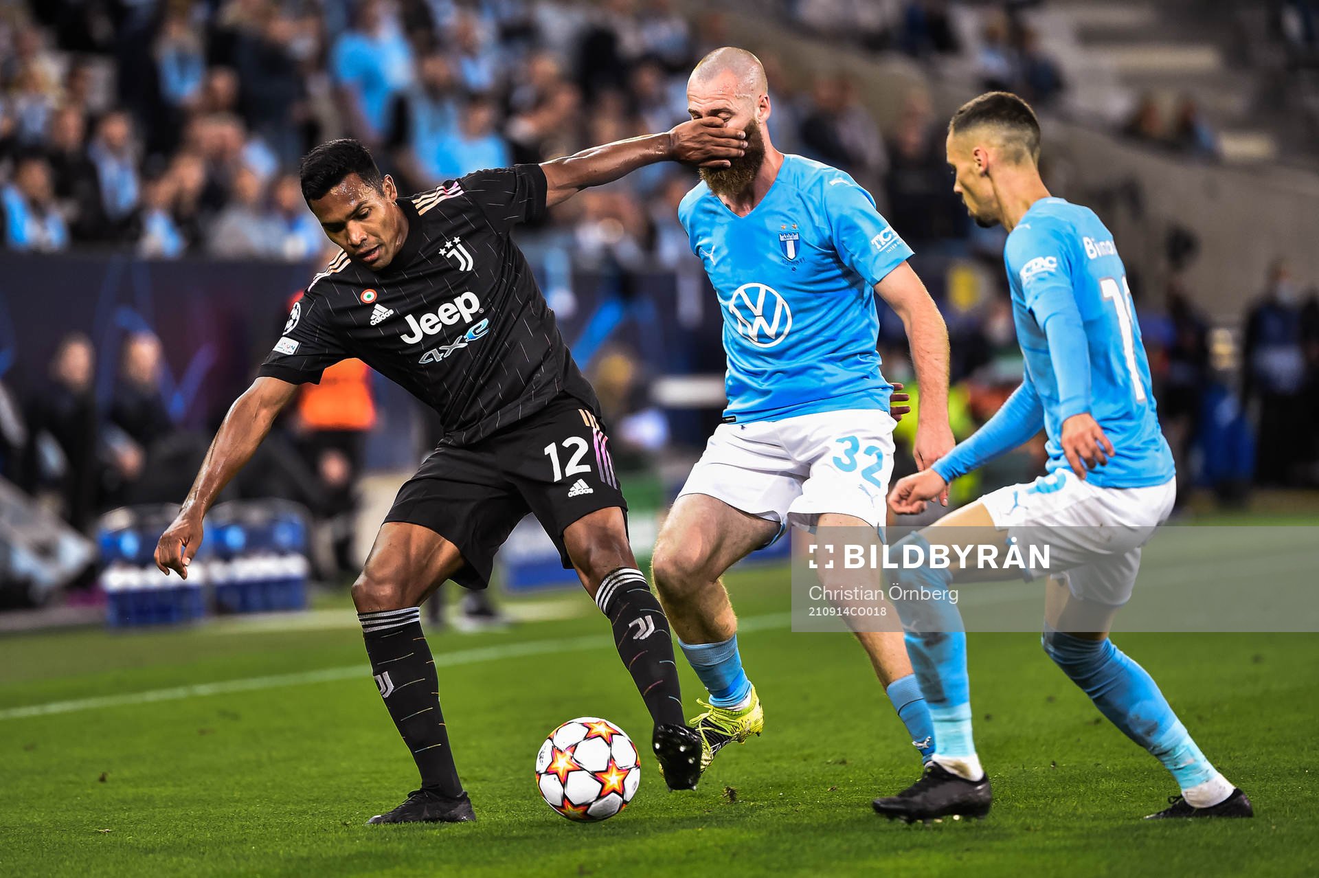 Alex Sandro of Juventus against Jo Inge Berget and Veljko