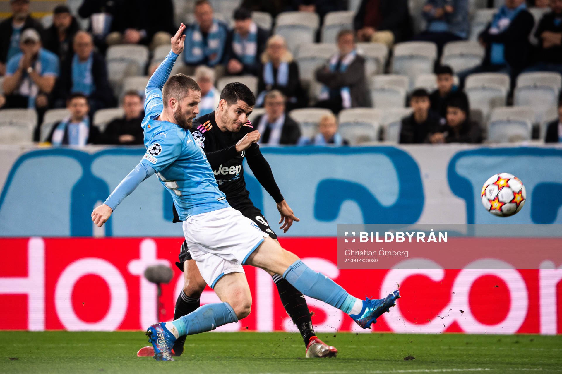 Jo Inge Berget of Malmö FF and Alvaro Morata of Juventus