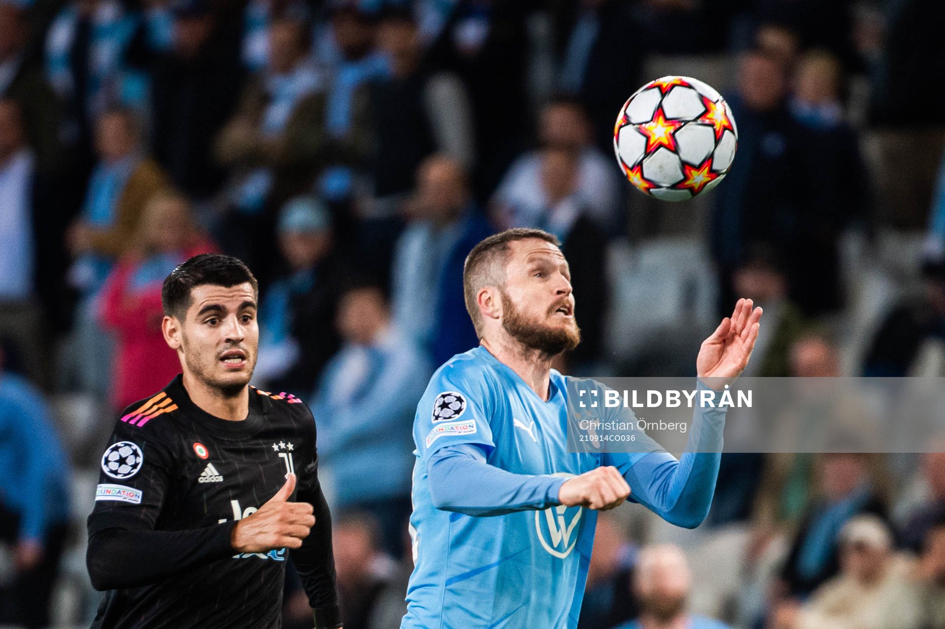 Alvaro Morata of Juventus and Lasse Nielsen of Malmö FF