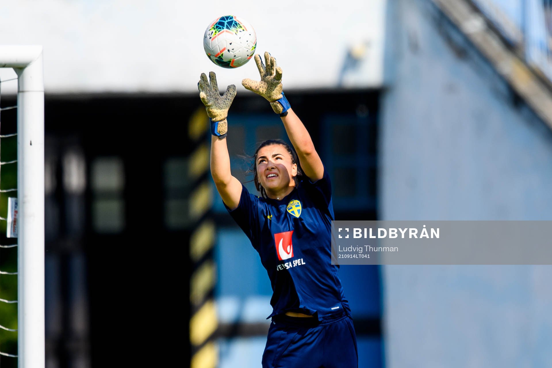 Goalkeeper Zecira Musovic of the Swedish women's national football team during a training session on September 14, 2021 in Bratislava. 