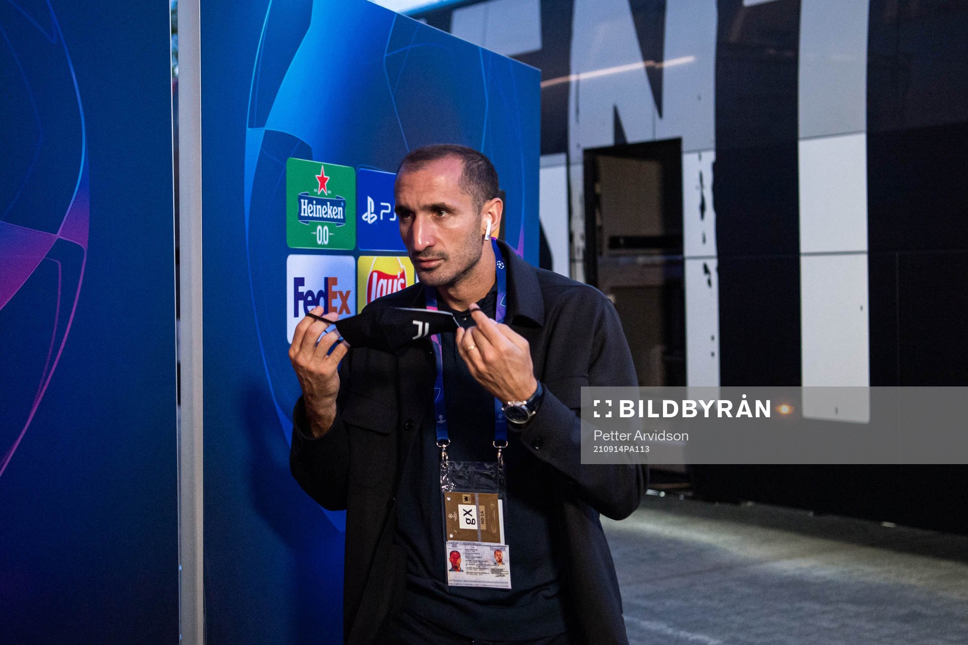 Giorgio Chiellini of Juventus arrive ahead of the UEFA Champions League football match between Malmö FF and Juventus on September 14, 2021 in Malmö. 