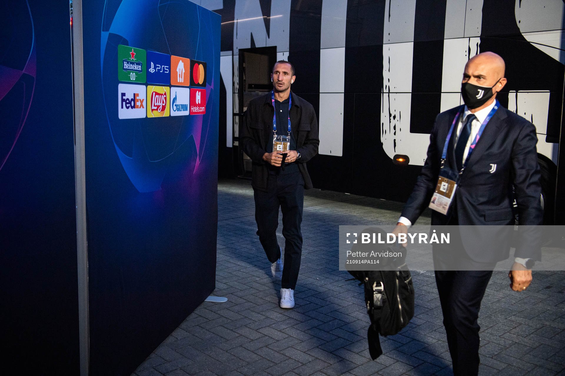 Giorgio Chiellini of Juventus arrive ahead of the UEFA Champions League football match between Malmö FF and Juventus on September 14, 2021 in Malmö.