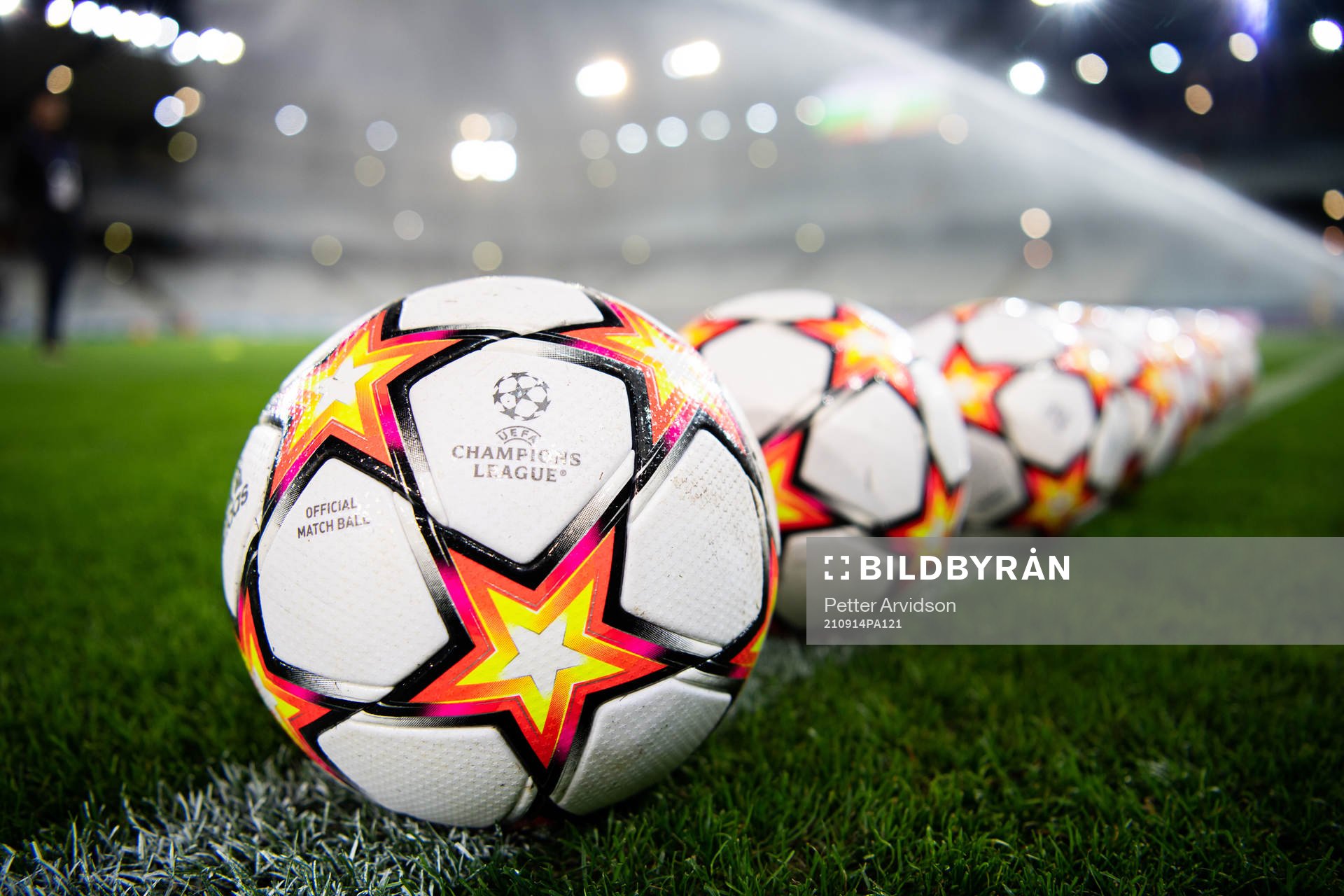 Footballs ahead of the UEFA Champions League football match between Malmö FF and Juventus on September 14, 2021 in Malmö. 