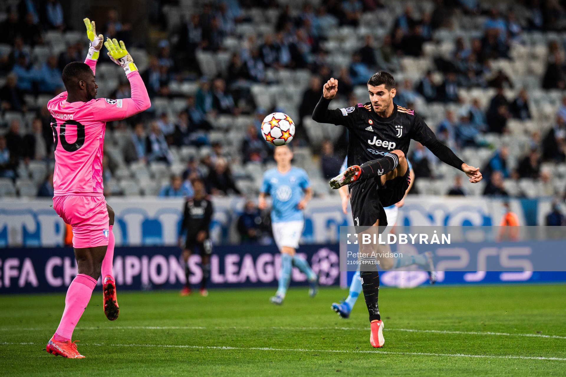 Goalkeeper Ismael Diawara of Malmö FF and Alvaro Morata of