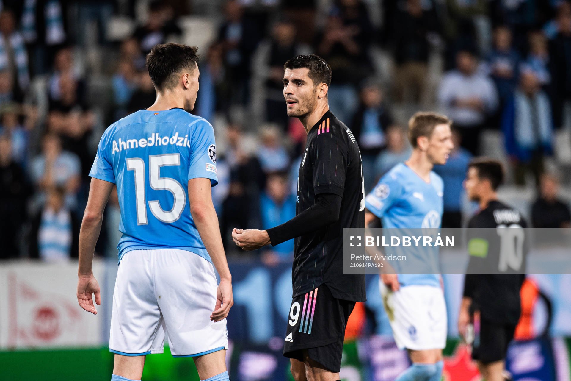 Anel Ahmedhodzic of Malmö FF and Alvaro Morata of Juventus