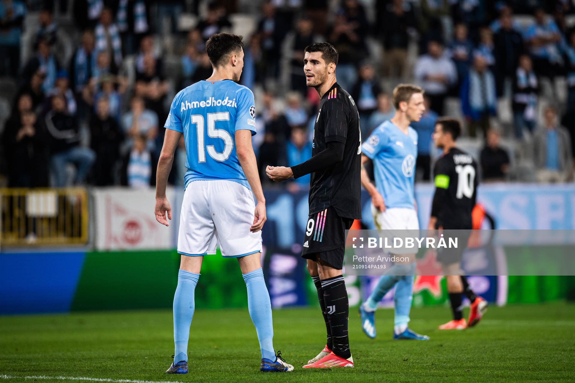 Anel Ahmedhodzic of Malmö FF and Alvaro Morata of Juventus