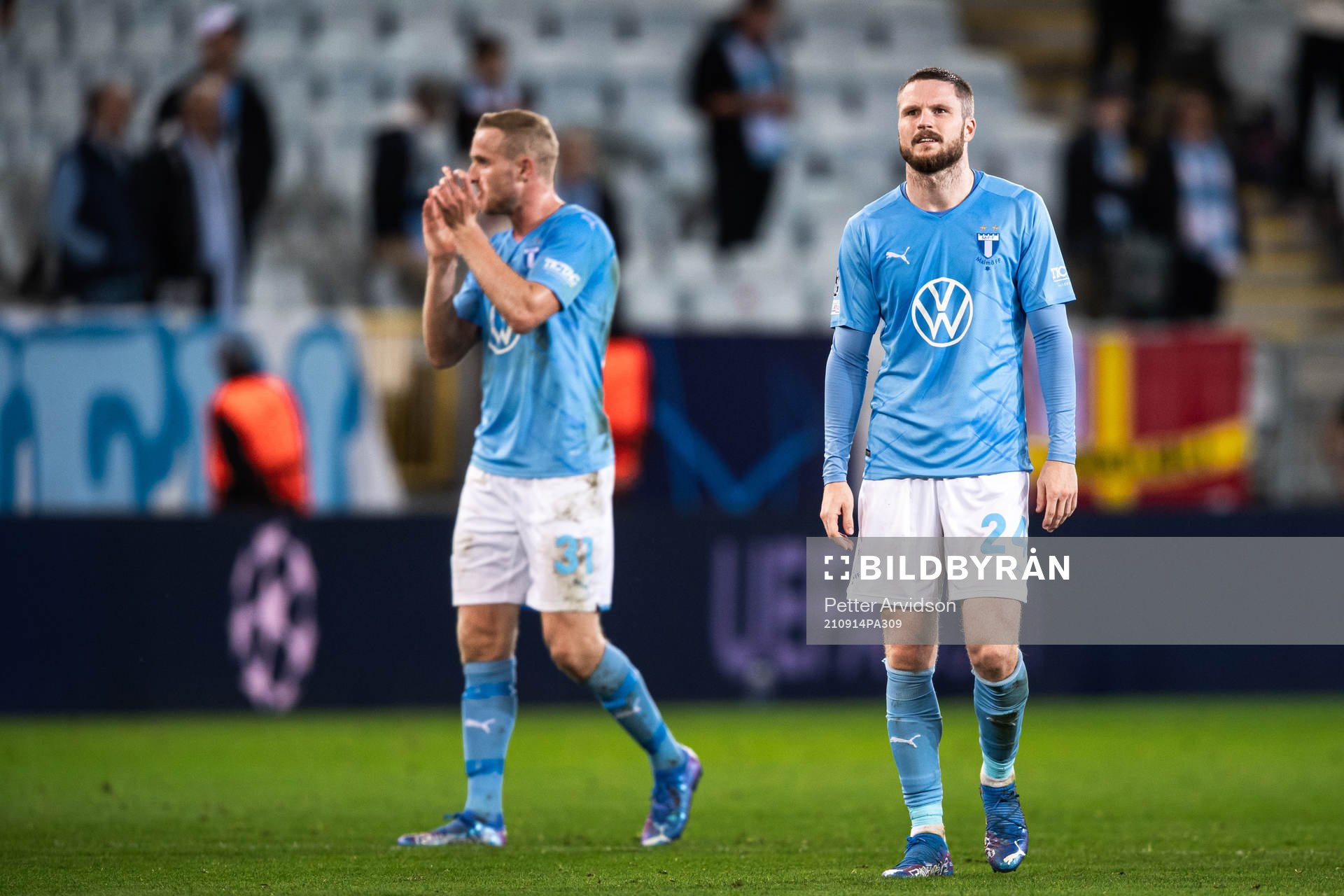 Franz Brorsson and Lasse Nielsen of Malmö FF look dejected