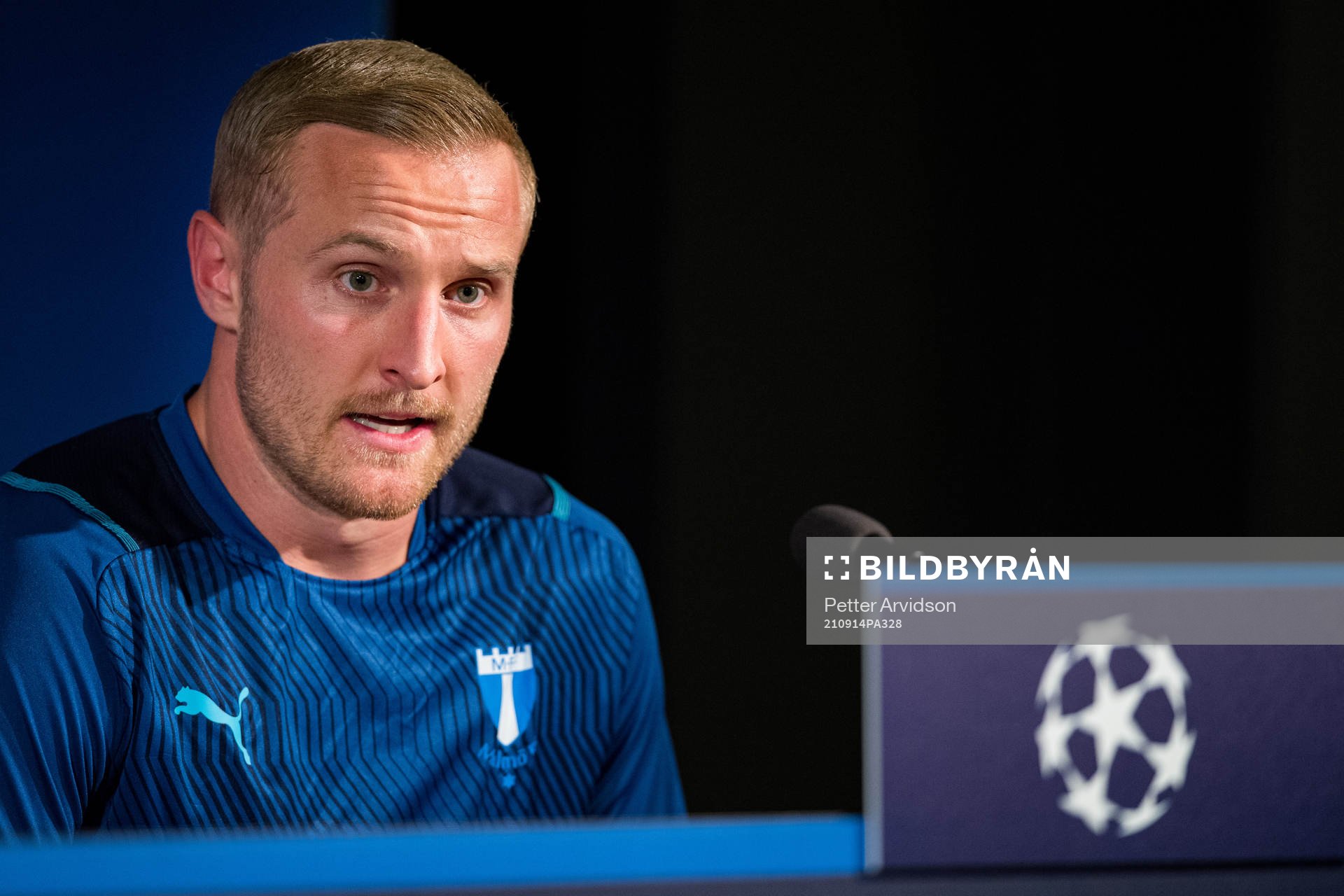 Franz Brorsson of Malmö FF during a press conference after the UEFA Champions League football match between Malmö FF and Juventus on September 14, 2021 in Malmö.