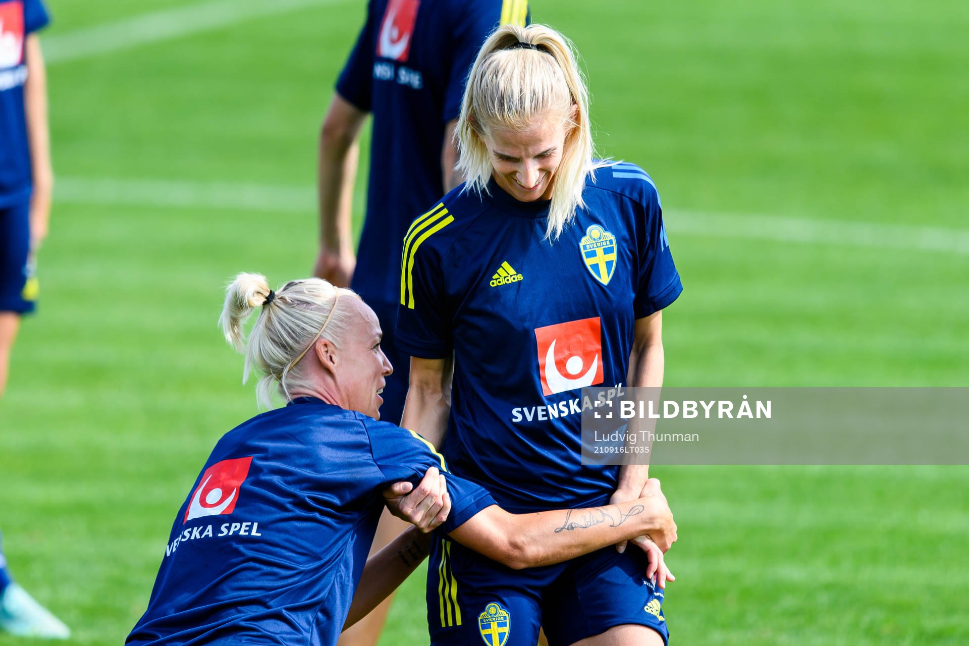 Caroline Seger and Sofia Jakobsson of the Swedish women's