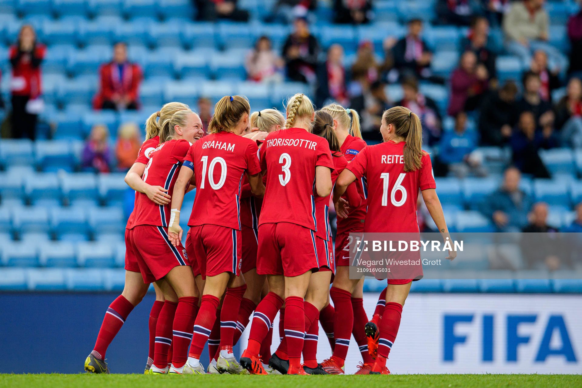 Players of Norway celebrate the 1-0 goal