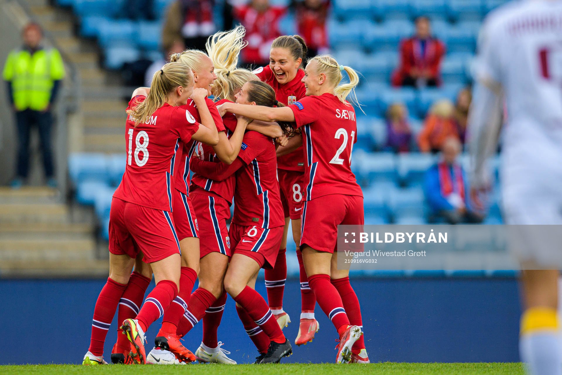 Players of Norway celebrate the 1-0 goal