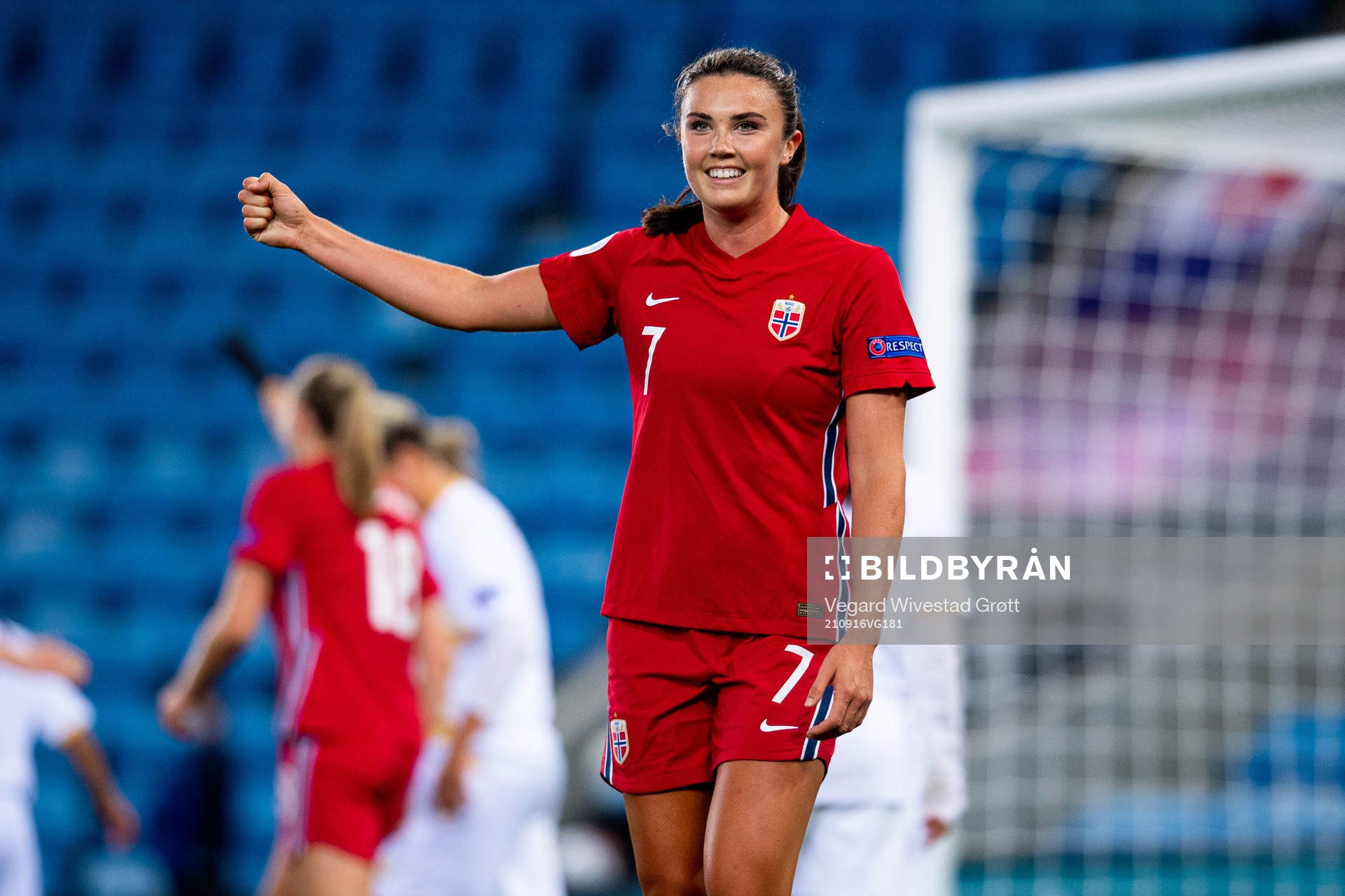 Ingrid Syrstad Engen of Norway celebrates the 8-0 goal