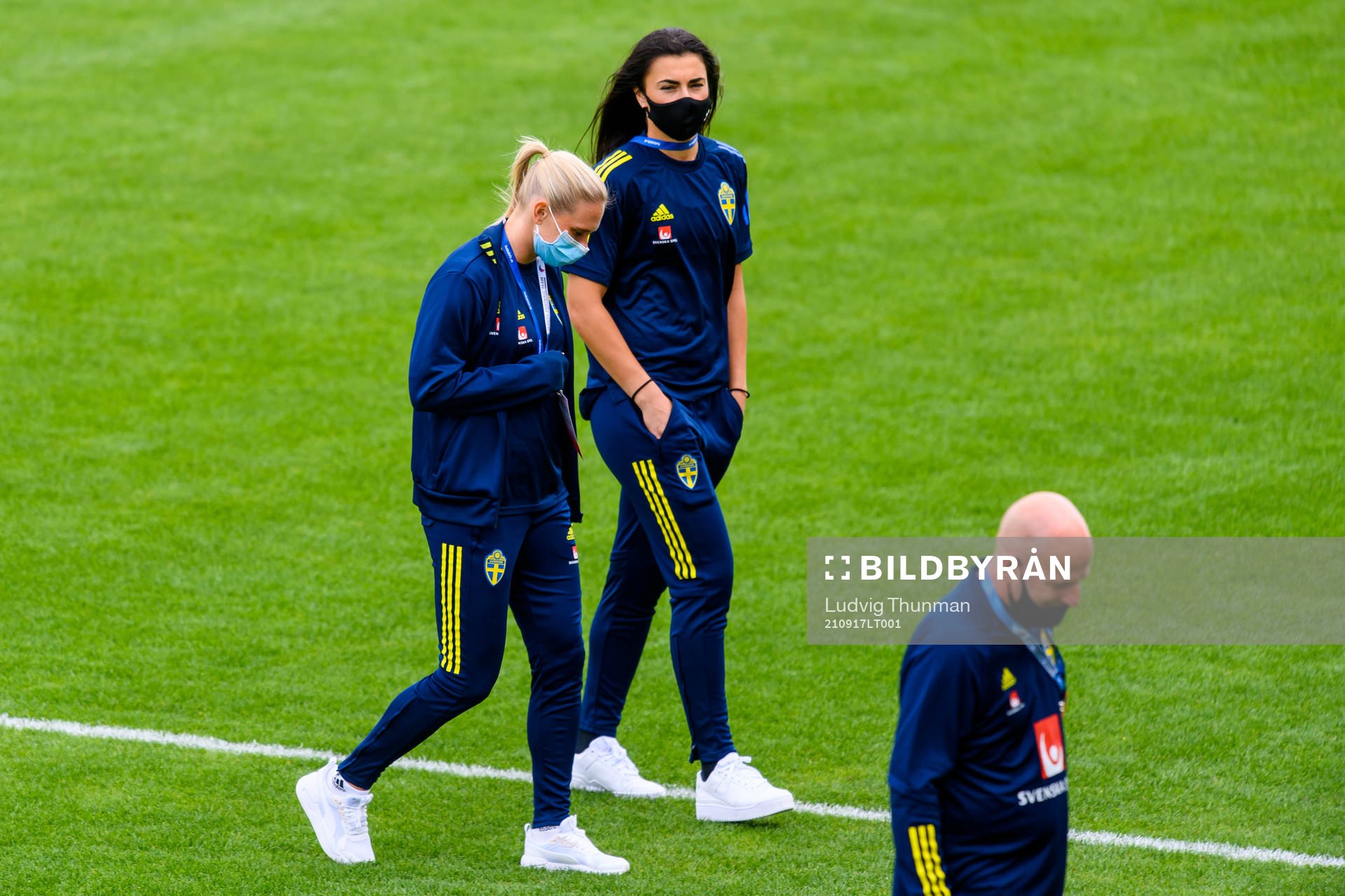 Jonna Andersson and goalkeeper Zecira Musovic of Sweden