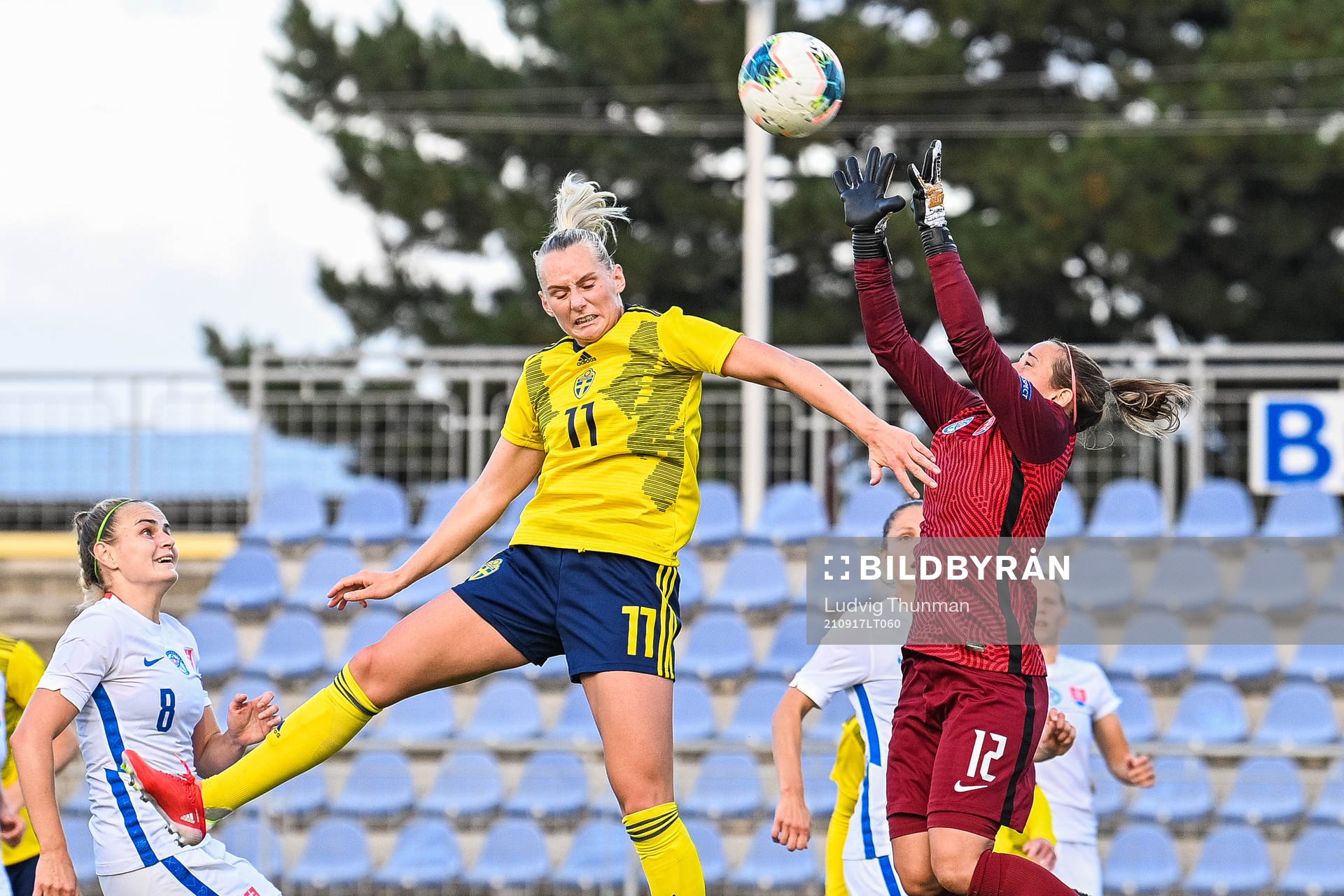 Stina Blackstenius of Sweden and goalkeeper Maria