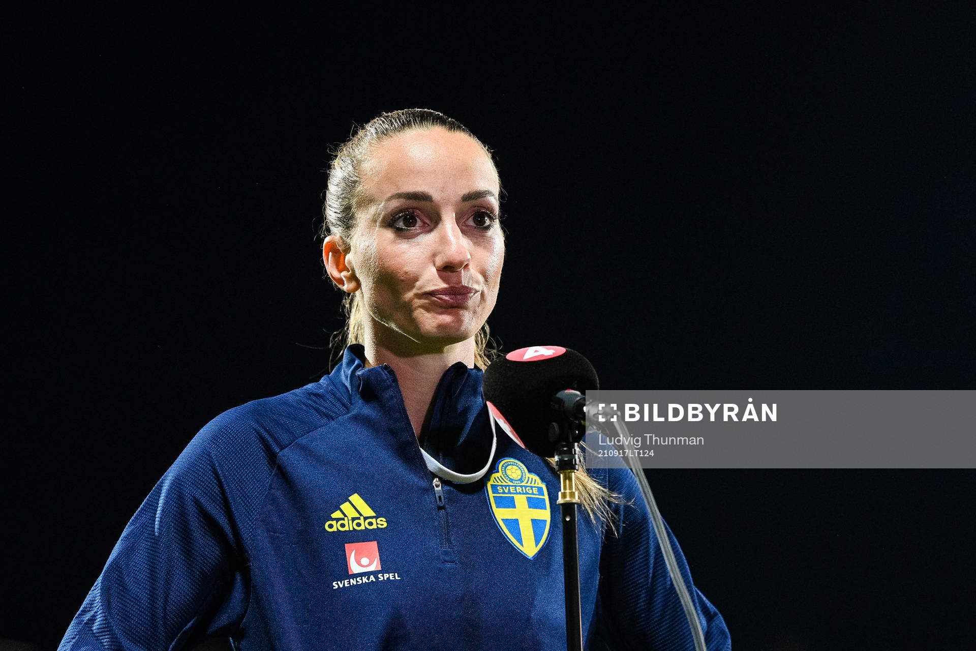 Kosovare Asllani of Sweden is interviewed