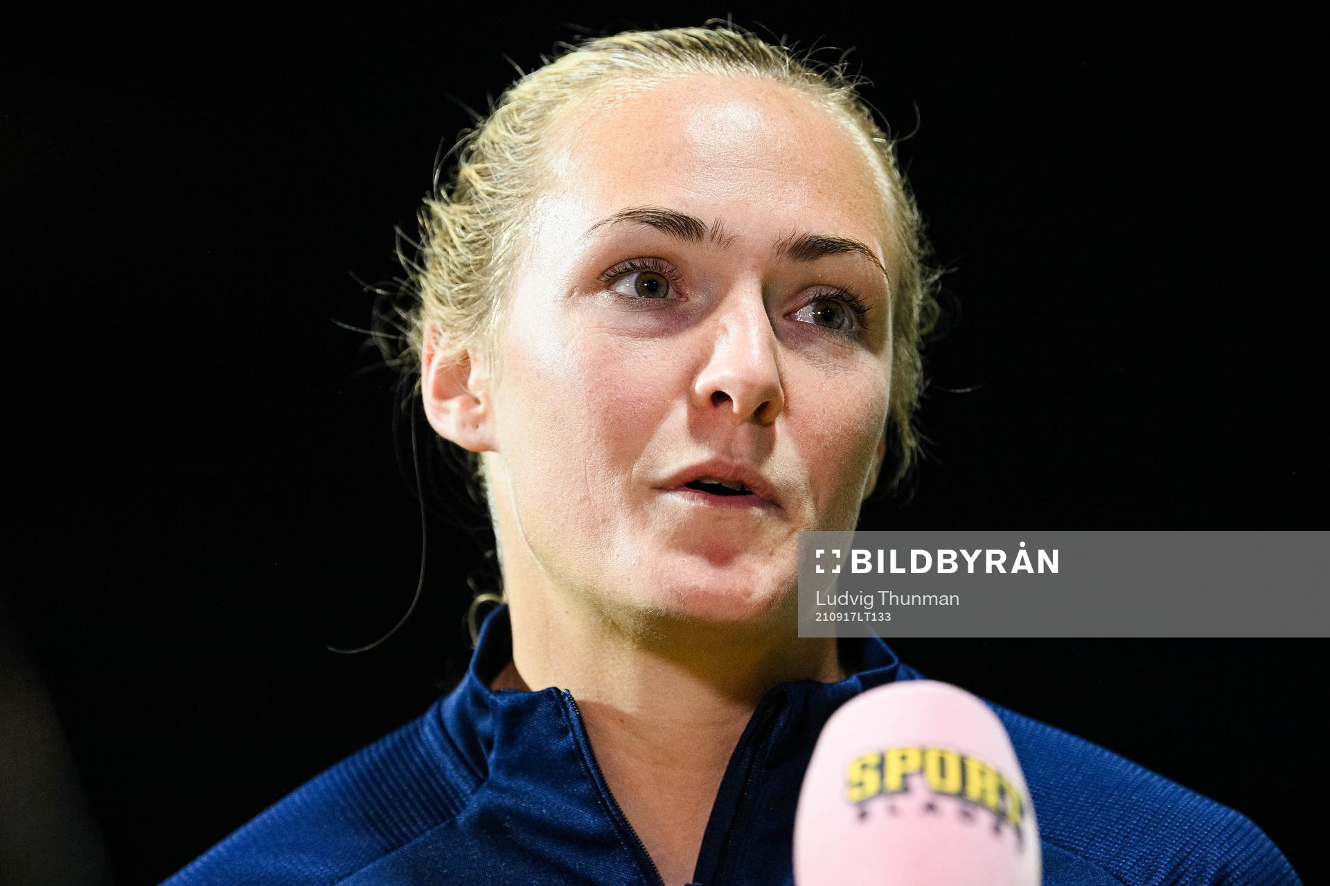 Magdalena Eriksson of Sweden is interviewed after the FIFA Women's World Cup Qualifying football match between Slovakia and Sweden on September 17, 2021 in Senec.