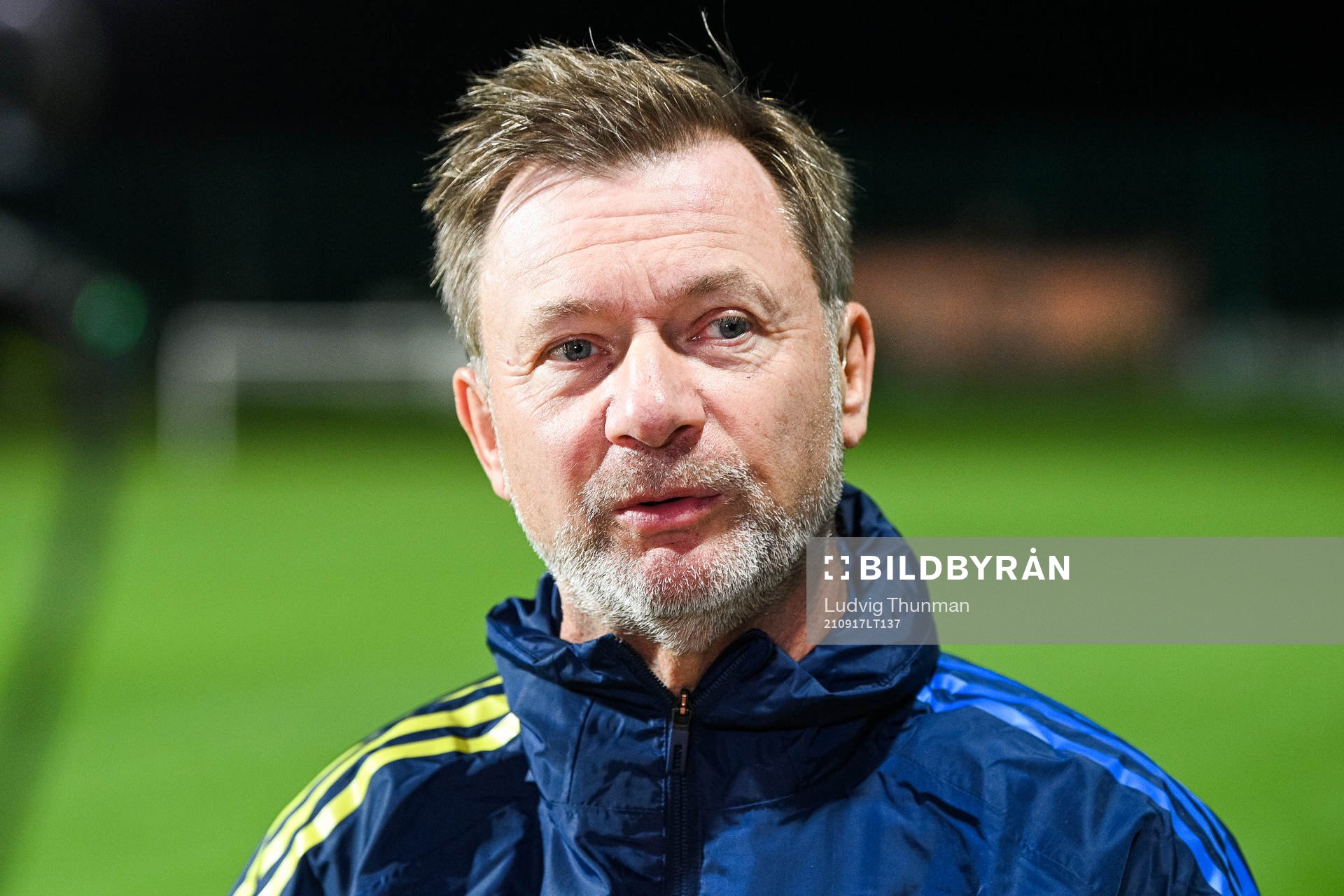 Peter Gerhardsson, head coach of Sweden, is interviewed after the FIFA Women's World Cup Qualifying football match between Slovakia and Sweden on September 17, 2021 in Senec.