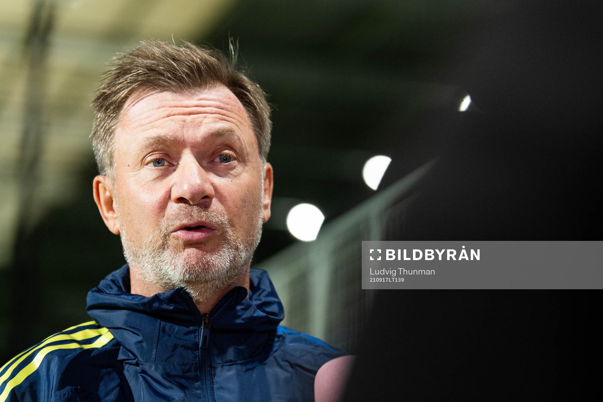 Peter Gerhardsson, head coach of Sweden, is interviewed after the FIFA Women's World Cup Qualifying football match between Slovakia and Sweden on September 17, 2021 in Senec.