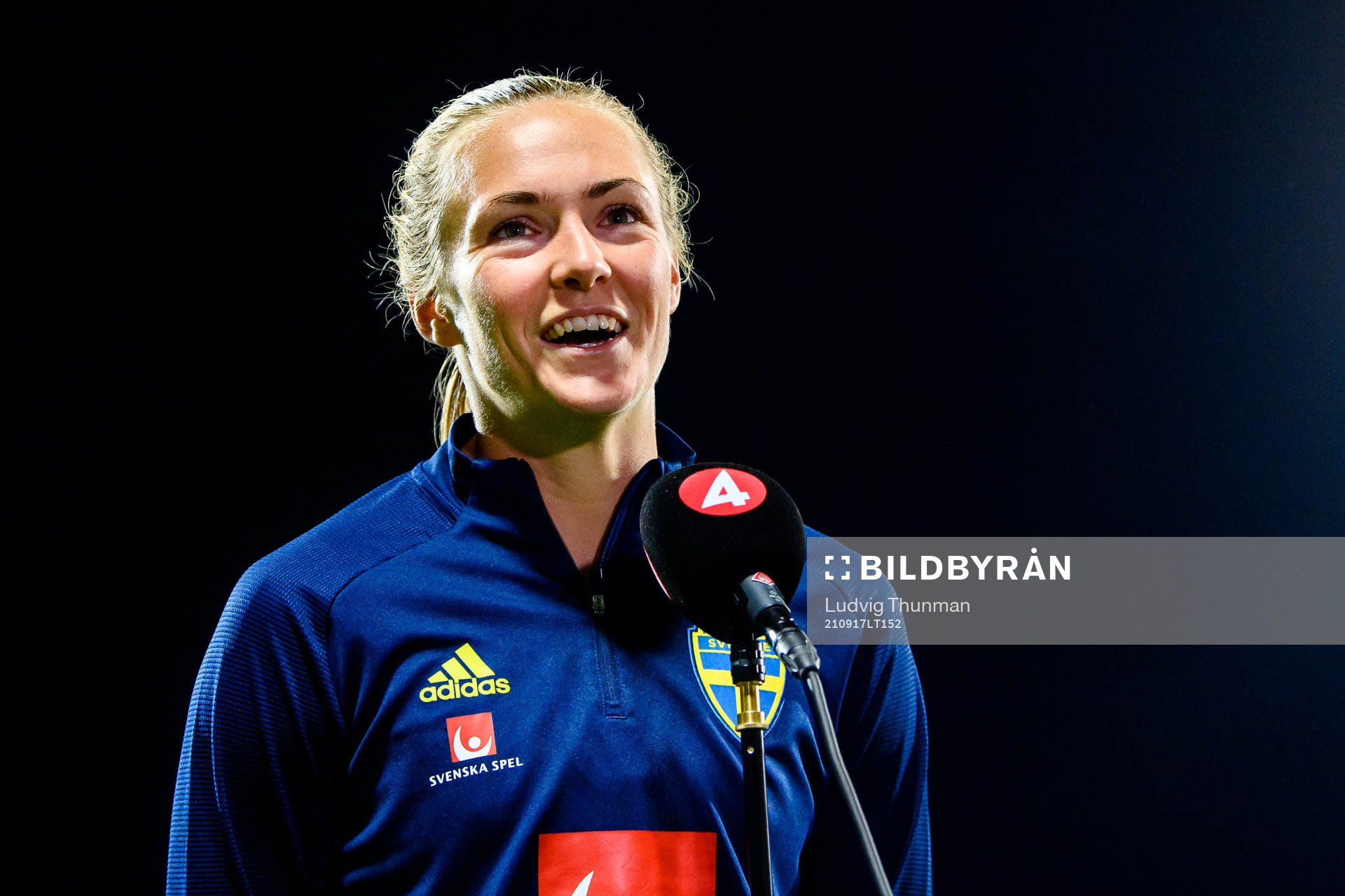 Magdalena Eriksson of Sweden is interviewed by the media
